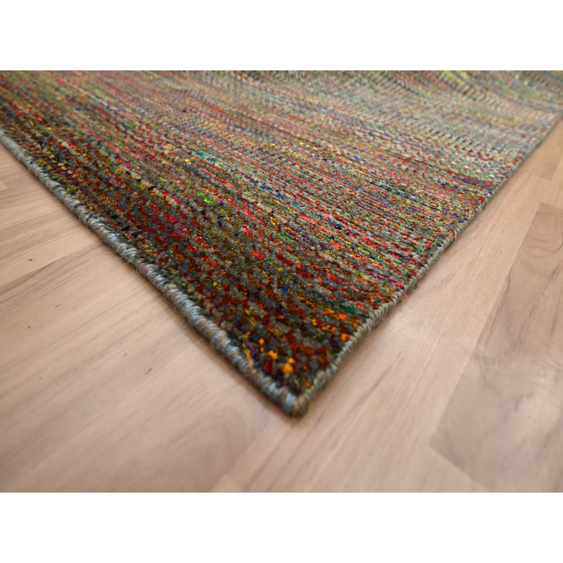 9'1"x12'2" Dark Olive Green, Wool and Silk, Modern Grass Design, Hand Knotted, Tone on Tone, Lush and Plush, Oriental Rug Sh83239
