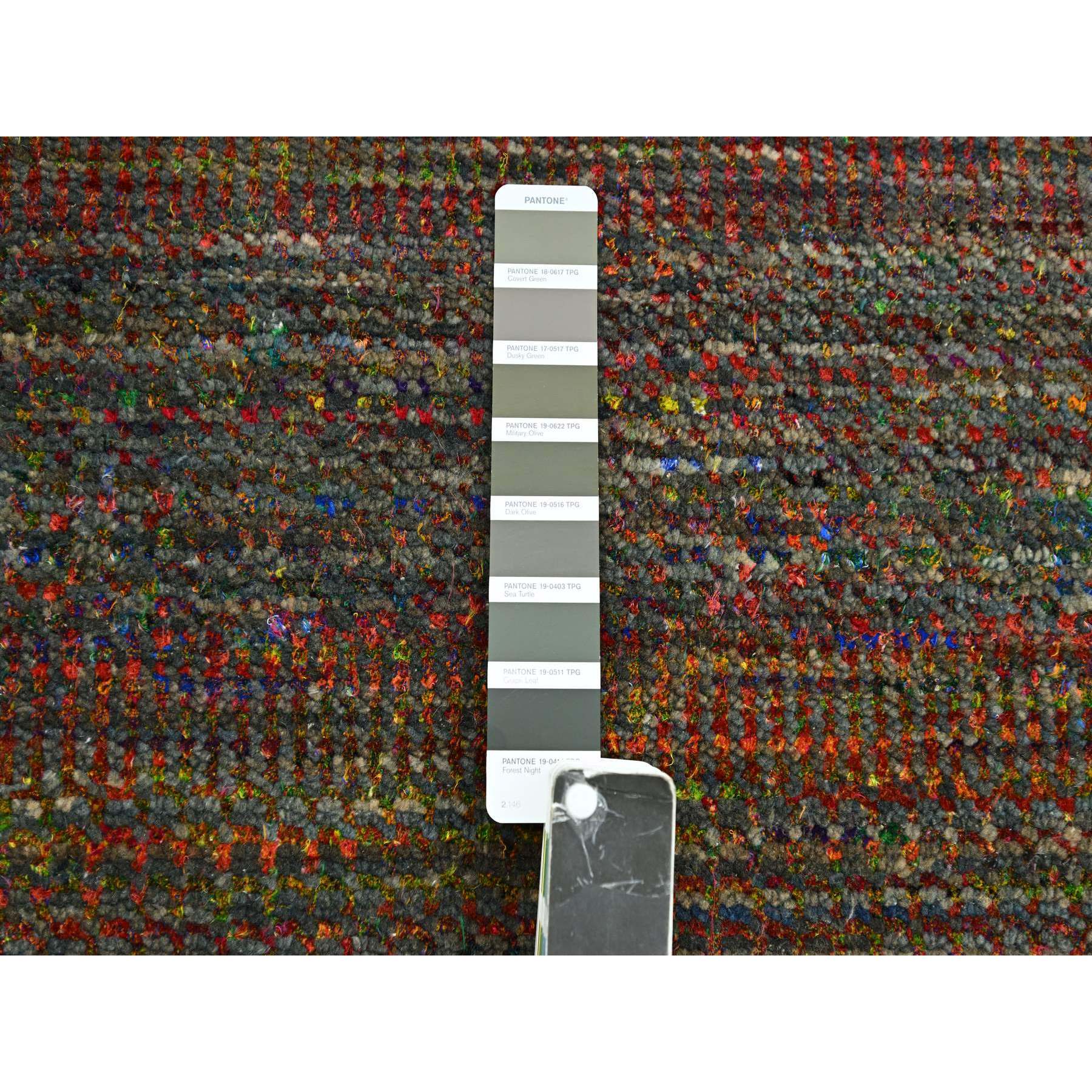 9'1"x12'2" Dark Olive Green, Wool and Silk, Modern Grass Design, Hand Knotted, Tone on Tone, Lush and Plush, Oriental Rug Sh83239