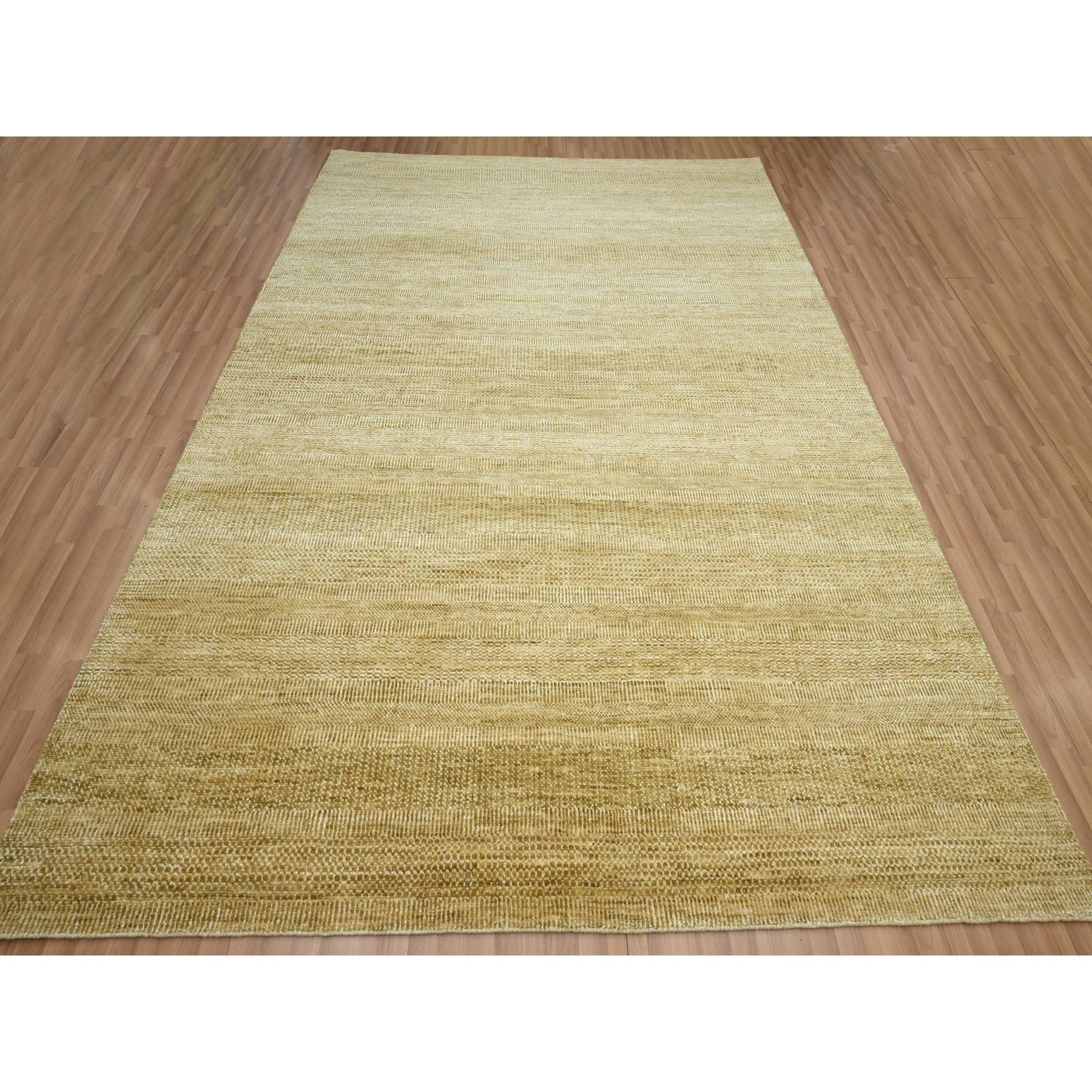 9'x12'1" Shades of Brown, Wool and Silk, Hand Knotted, Modern Grass Design, Tone on Tone, Lush and Plush, Oriental Rug Sh83240