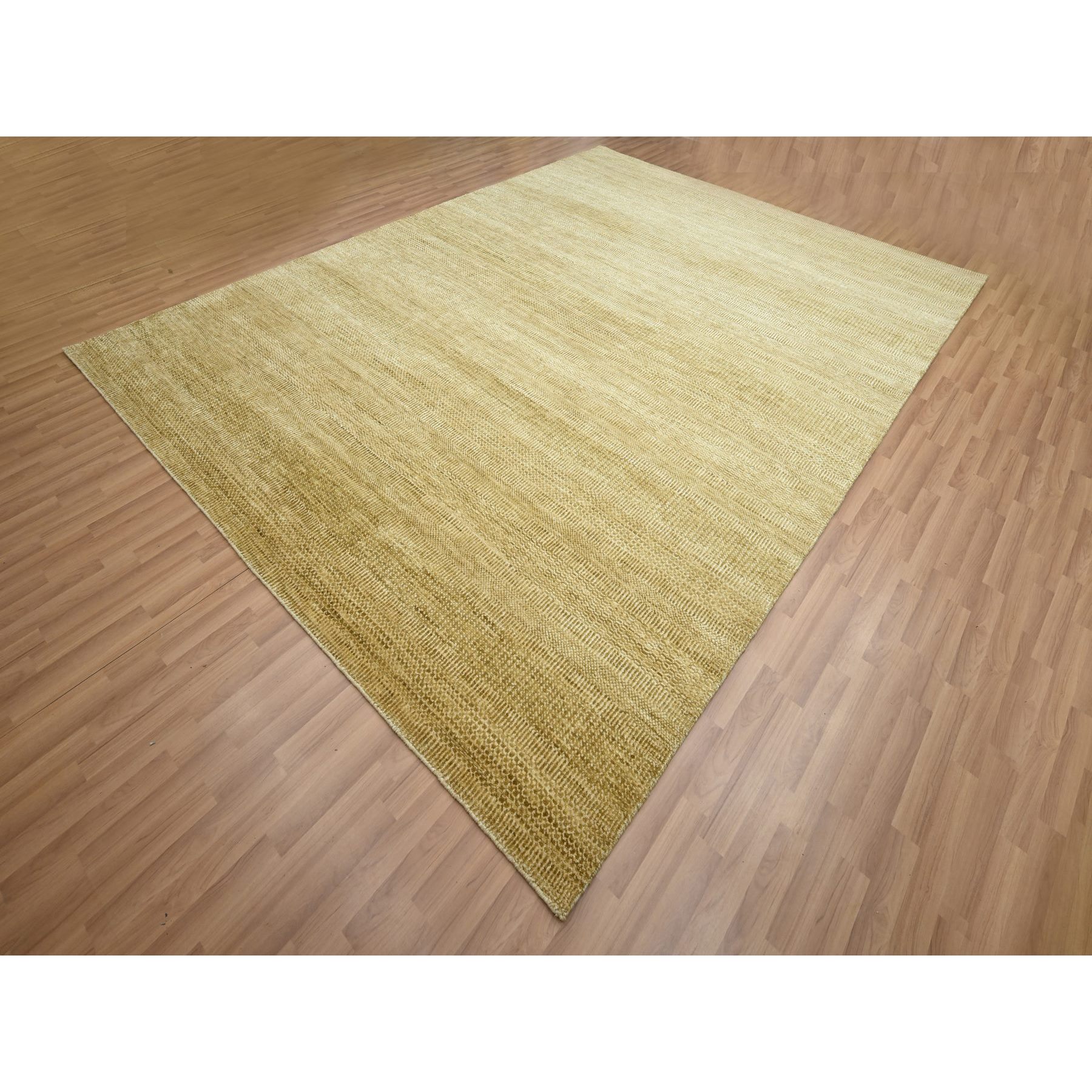 9'x12'1" Shades of Brown, Wool and Silk, Hand Knotted, Modern Grass Design, Tone on Tone, Lush and Plush, Oriental Rug Sh83240