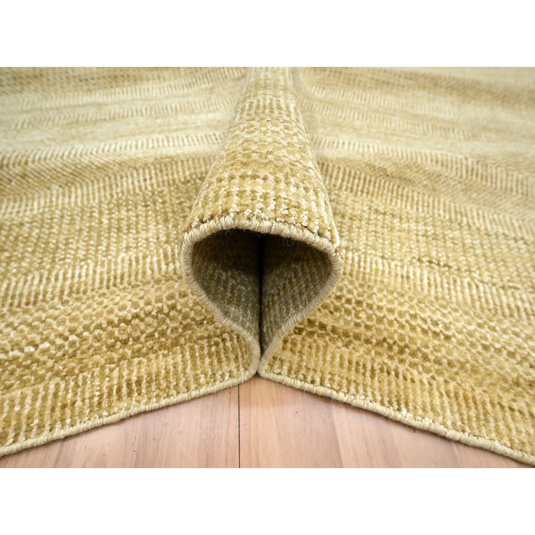 9'x12'1" Shades of Brown, Wool and Silk, Hand Knotted, Modern Grass Design, Tone on Tone, Lush and Plush, Oriental Rug Sh83240