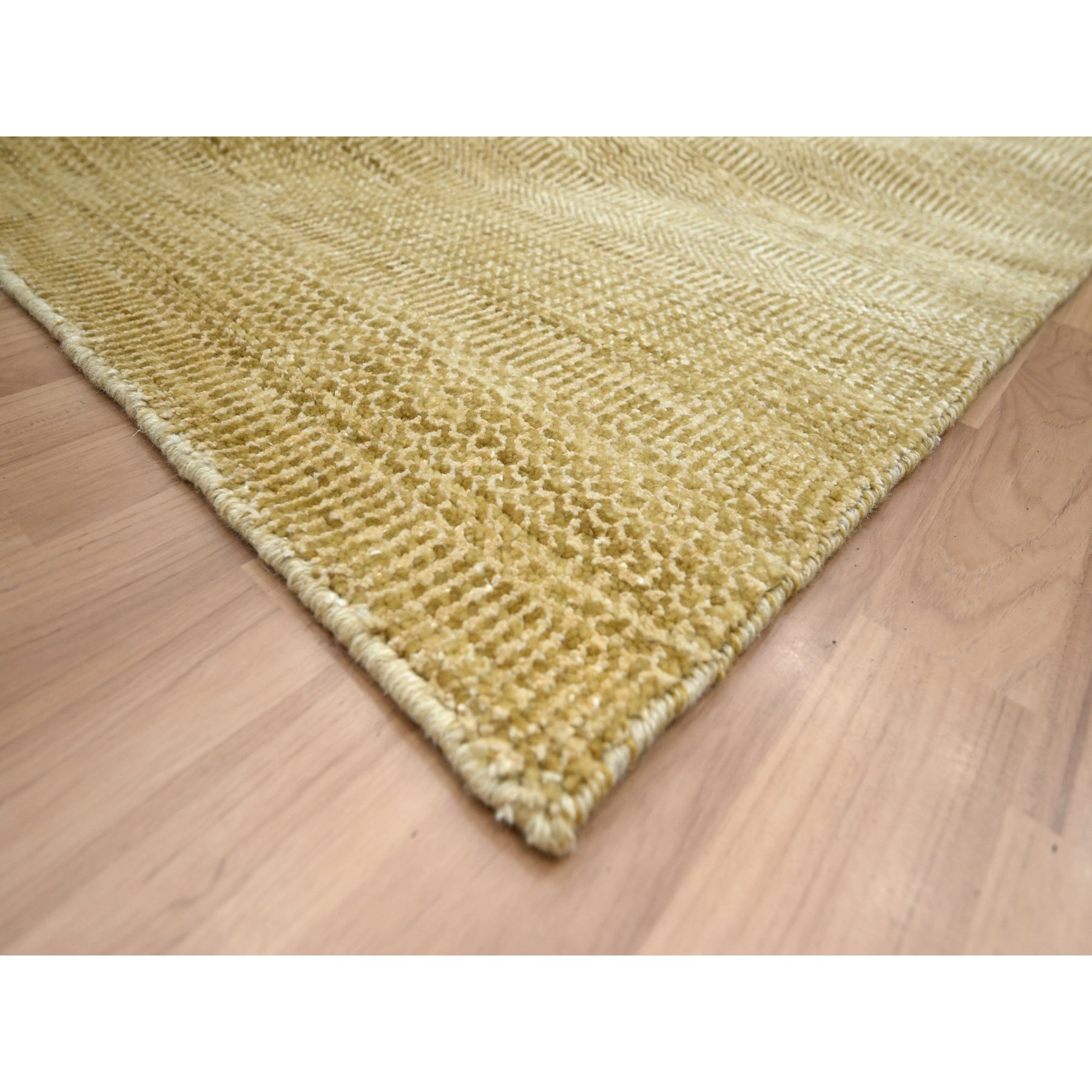 9'x12'1" Shades of Brown, Wool and Silk, Hand Knotted, Modern Grass Design, Tone on Tone, Lush and Plush, Oriental Rug Sh83240