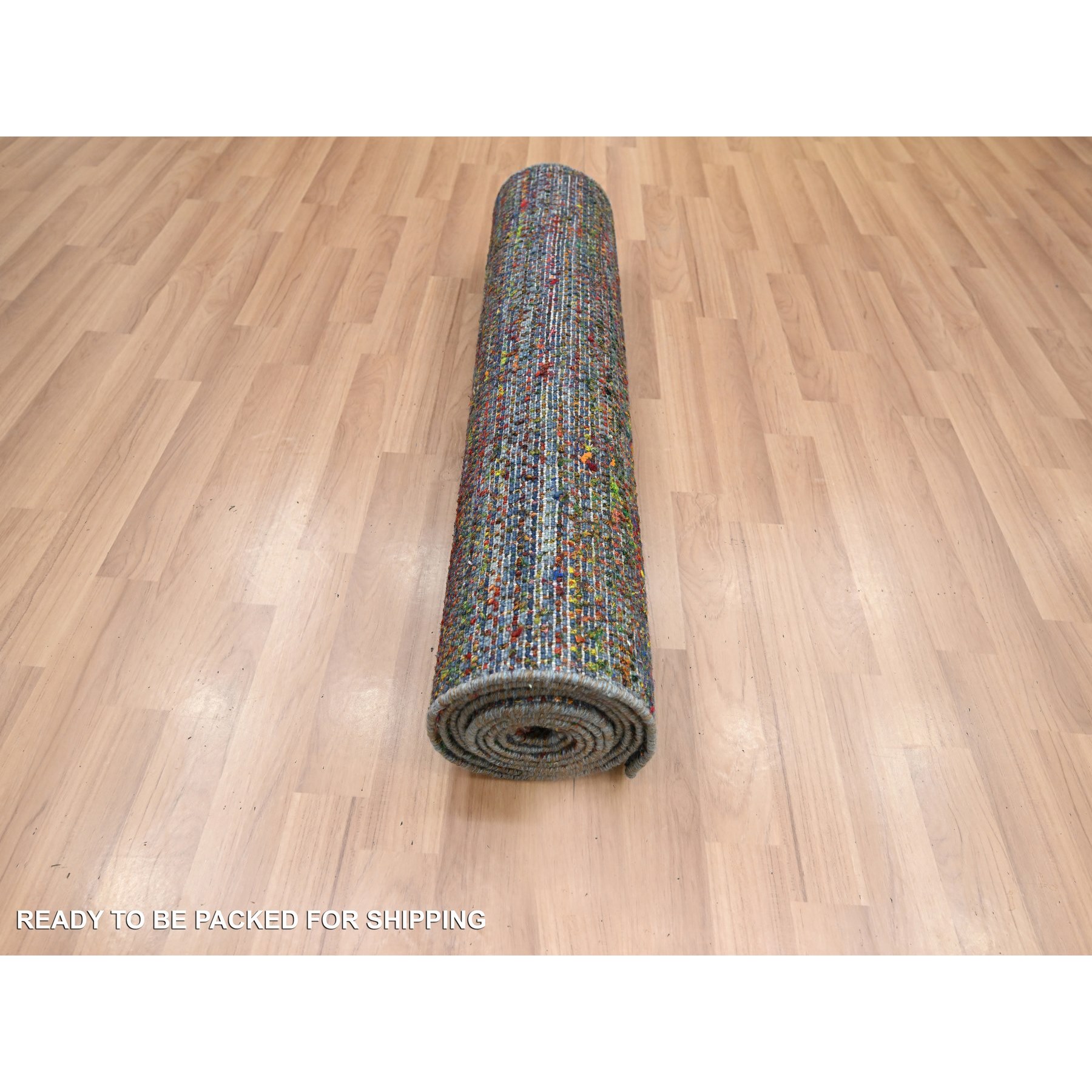 3'x10'2" Cobalt Blue, Hand Knotted, Colorful Grass Design, Wool and Silk, Tone on Tone, Modern, Lush and Plush, Runner, Oriental Rug Sh83244