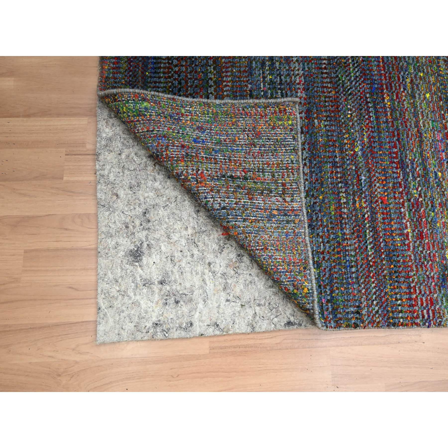 2'9"x10'2" Yale Blue, Colorful Grass Design, Wool and Silk, Modern, Hand Knotted, Tone on Tone, Lush and Plush, Runner, Oriental Rug Sh83245