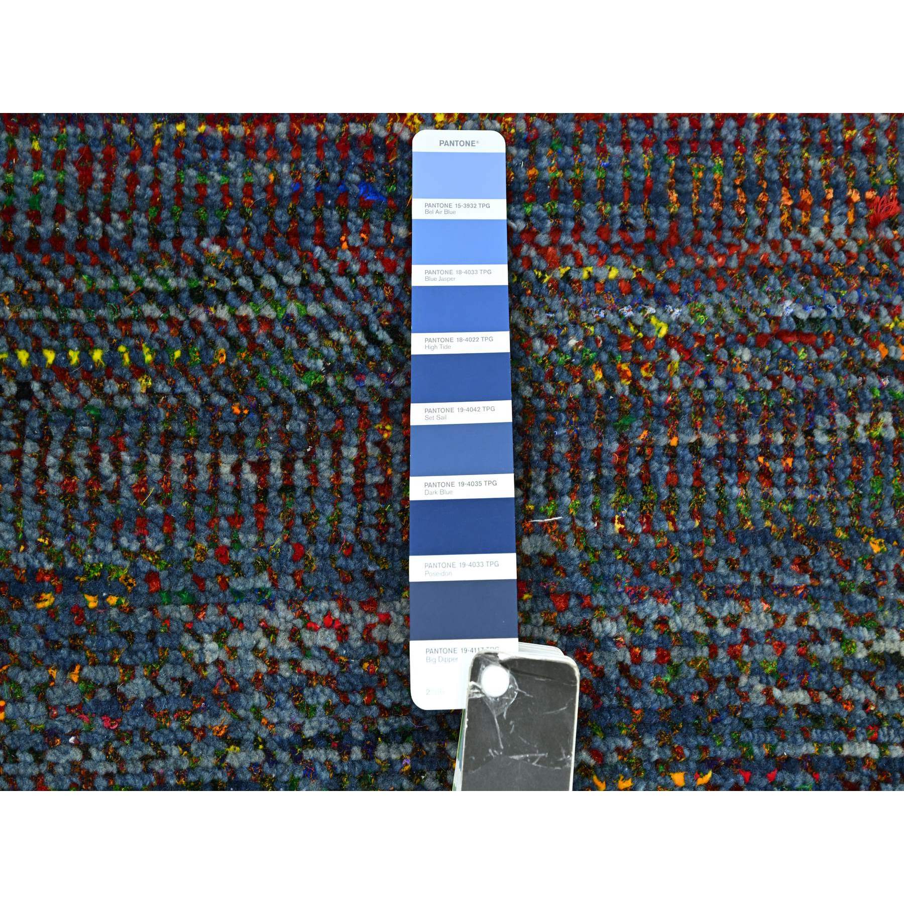 2'9"x10'2" Yale Blue, Colorful Grass Design, Wool and Silk, Modern, Hand Knotted, Tone on Tone, Lush and Plush, Runner, Oriental Rug Sh83245
