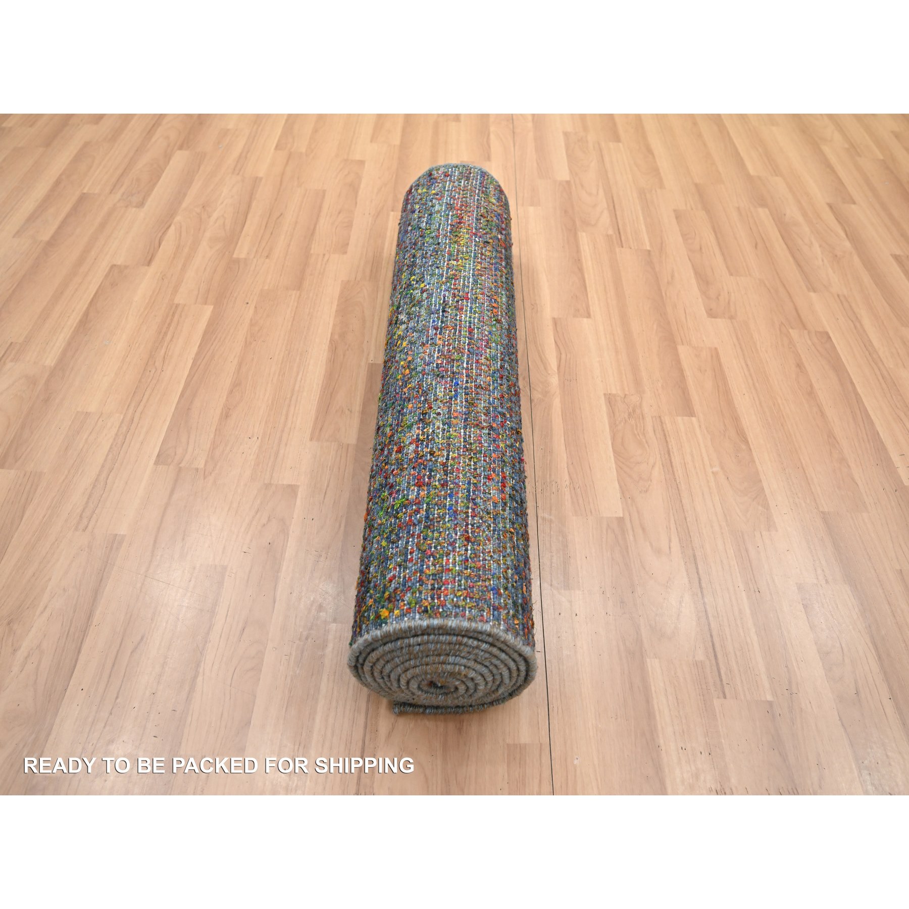 2'9"x10'2" Yale Blue, Colorful Grass Design, Wool and Silk, Modern, Hand Knotted, Tone on Tone, Lush and Plush, Runner, Oriental Rug Sh83245