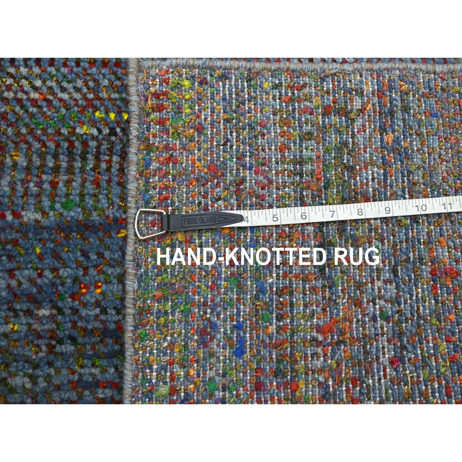 2'9"x10'2" Yale Blue, Colorful Grass Design, Wool and Silk, Modern, Hand Knotted, Tone on Tone, Lush and Plush, Runner, Oriental Rug Sh83245