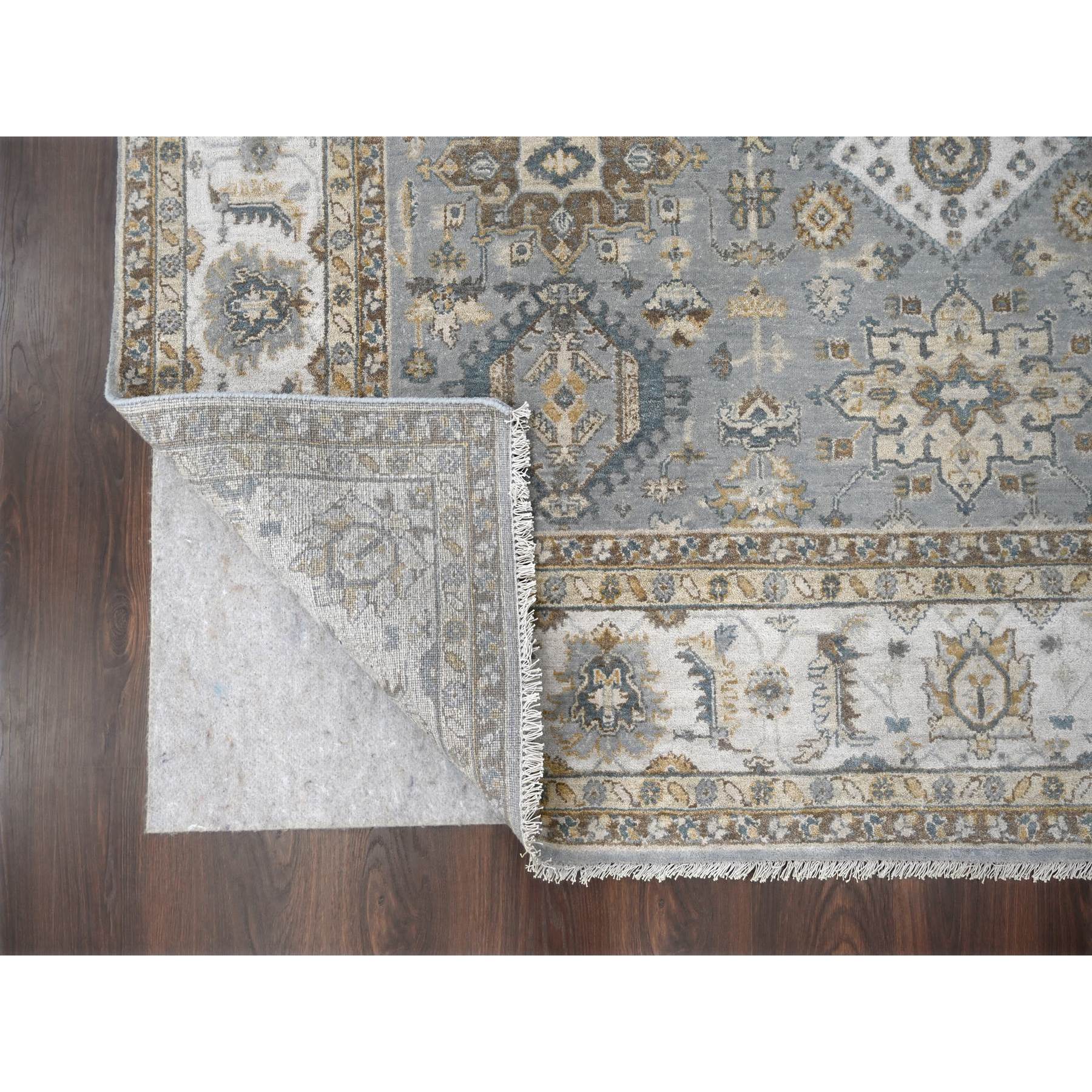 8'x8' Gray and Ivory, Karajeh Design with Geometric Medallion, Natural Wool, Square Oriental Rug Sh84205
