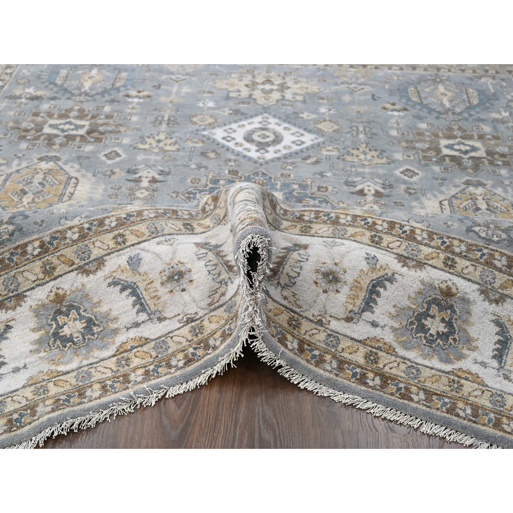 8'x8' Gray and Ivory, Karajeh Design with Geometric Medallion, Natural Wool, Square Oriental Rug Sh84205