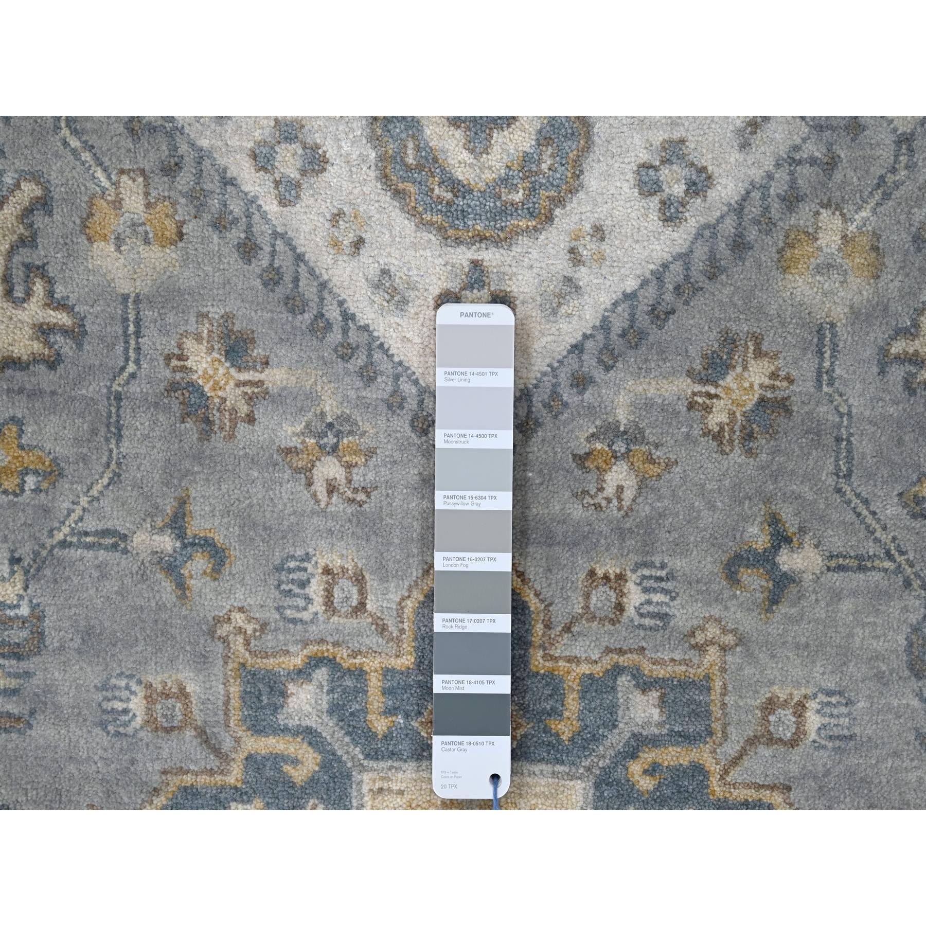 8'x8' Gray and Ivory, Karajeh Design with Geometric Medallion, Natural Wool, Square Oriental Rug Sh84205