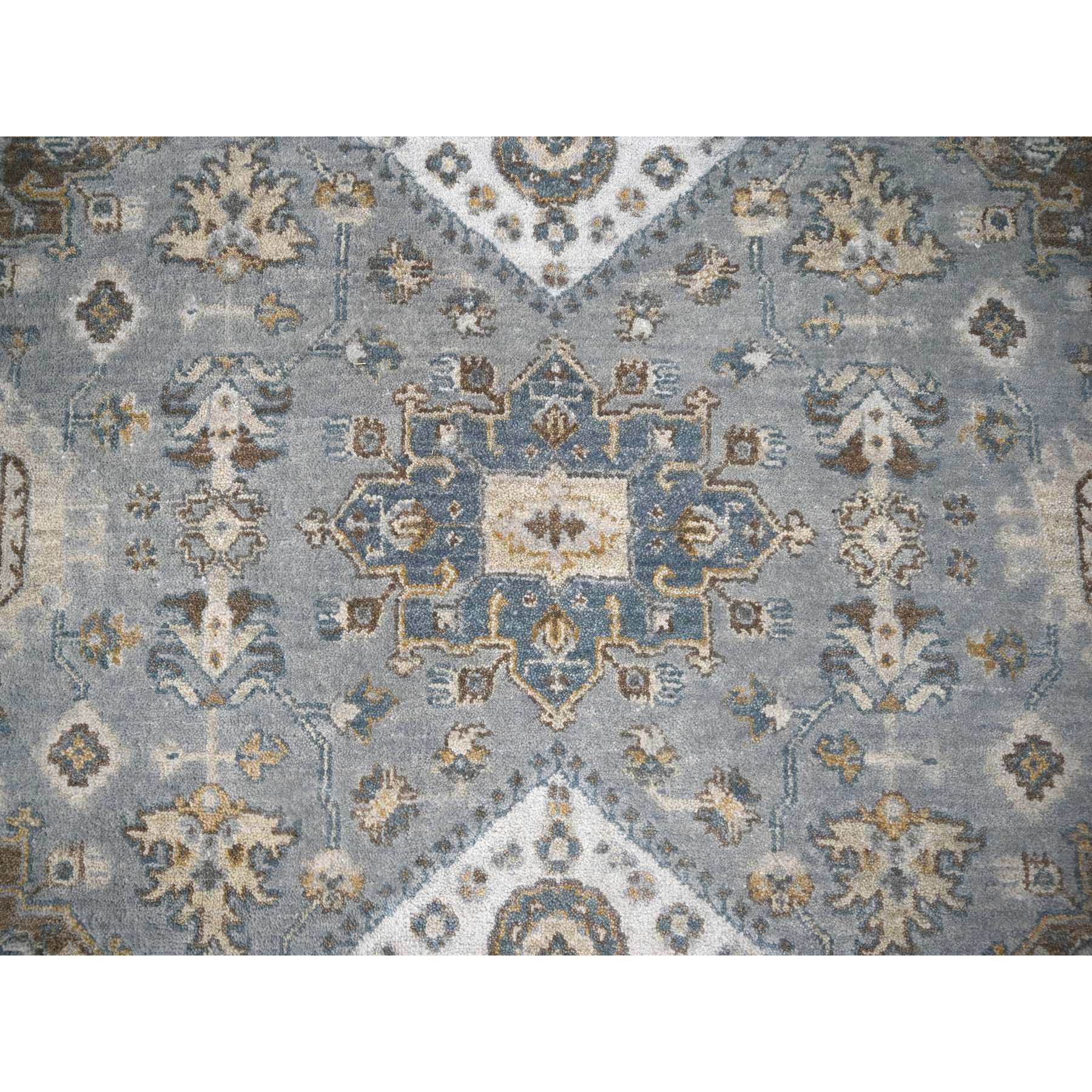 8'x8' Gray and Ivory, Karajeh Design with Geometric Medallion, Natural Wool, Square Oriental Rug Sh84205