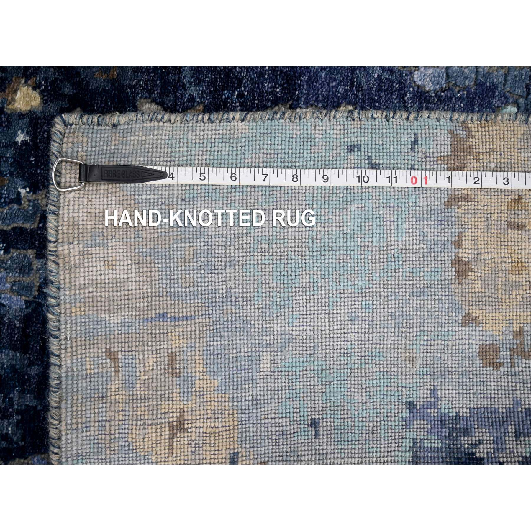 3'2"x5' Denim Blue, Hand Knotted, Mosaic Design with Mix of Gold, Wool and Silk, Persian Knot, Oriental Rug Sh84259