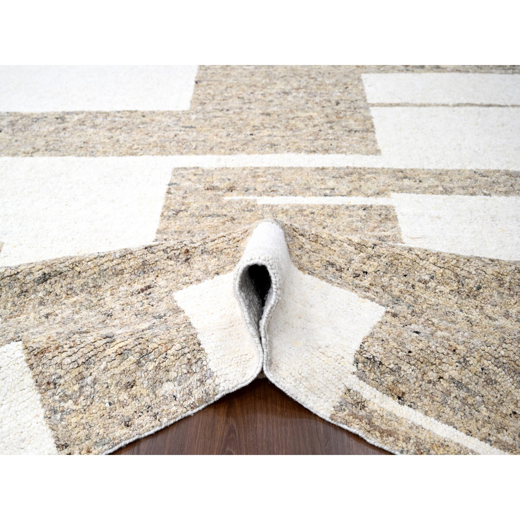 12'1"x17'10" Earth Tone Colors, Soft and Vibrant Pile, Sustainable, Hand Knotted, Undyed  Natural Abrash, Thick Chunky Texture, 100% Wool, Oversize, Tone on Tone, Oriental Rug Sh84453
