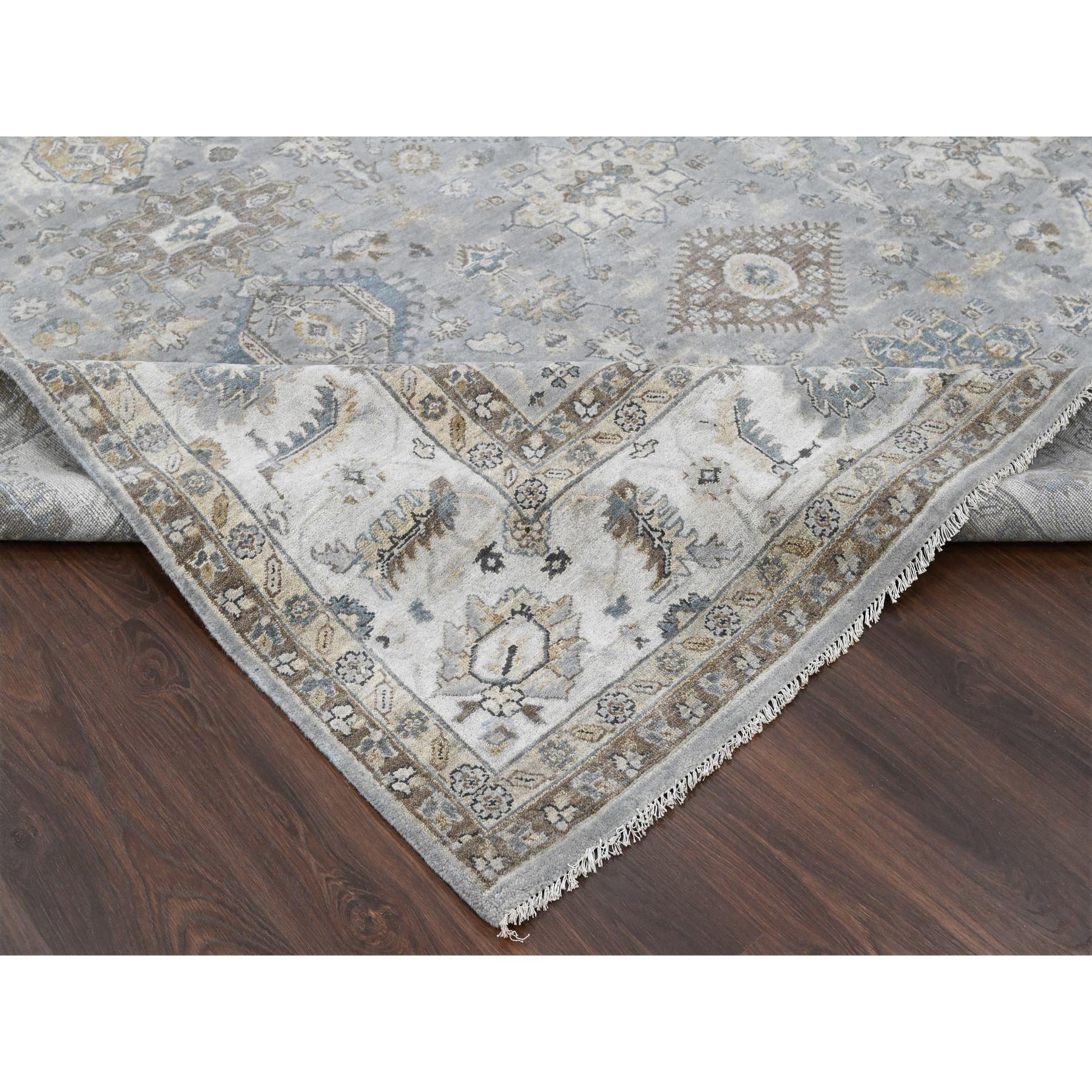 10'x13'9" Rainer Gray and Heron White, Karajeh All Over Geometric Design, Hand Knotted, Natural Dyes, 100% Wool, Oriental Rug Sh84847
