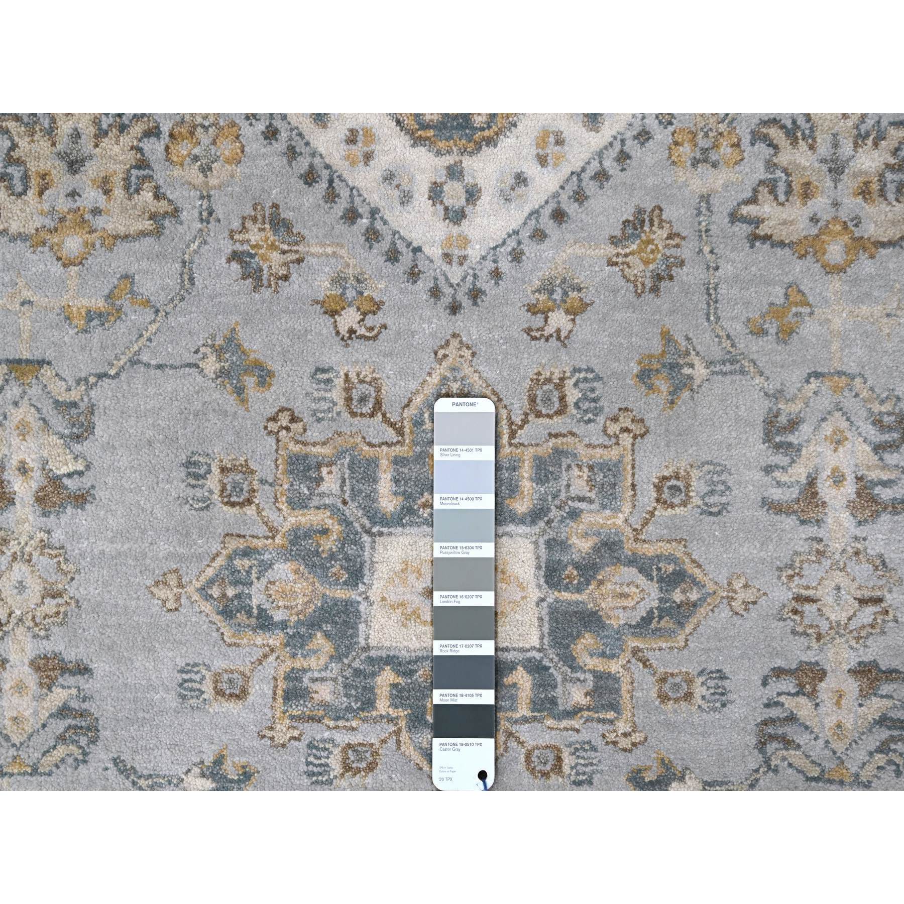 10'x13'9" Rainer Gray and Heron White, Karajeh All Over Geometric Design, Hand Knotted, Natural Dyes, 100% Wool, Oriental Rug Sh84847