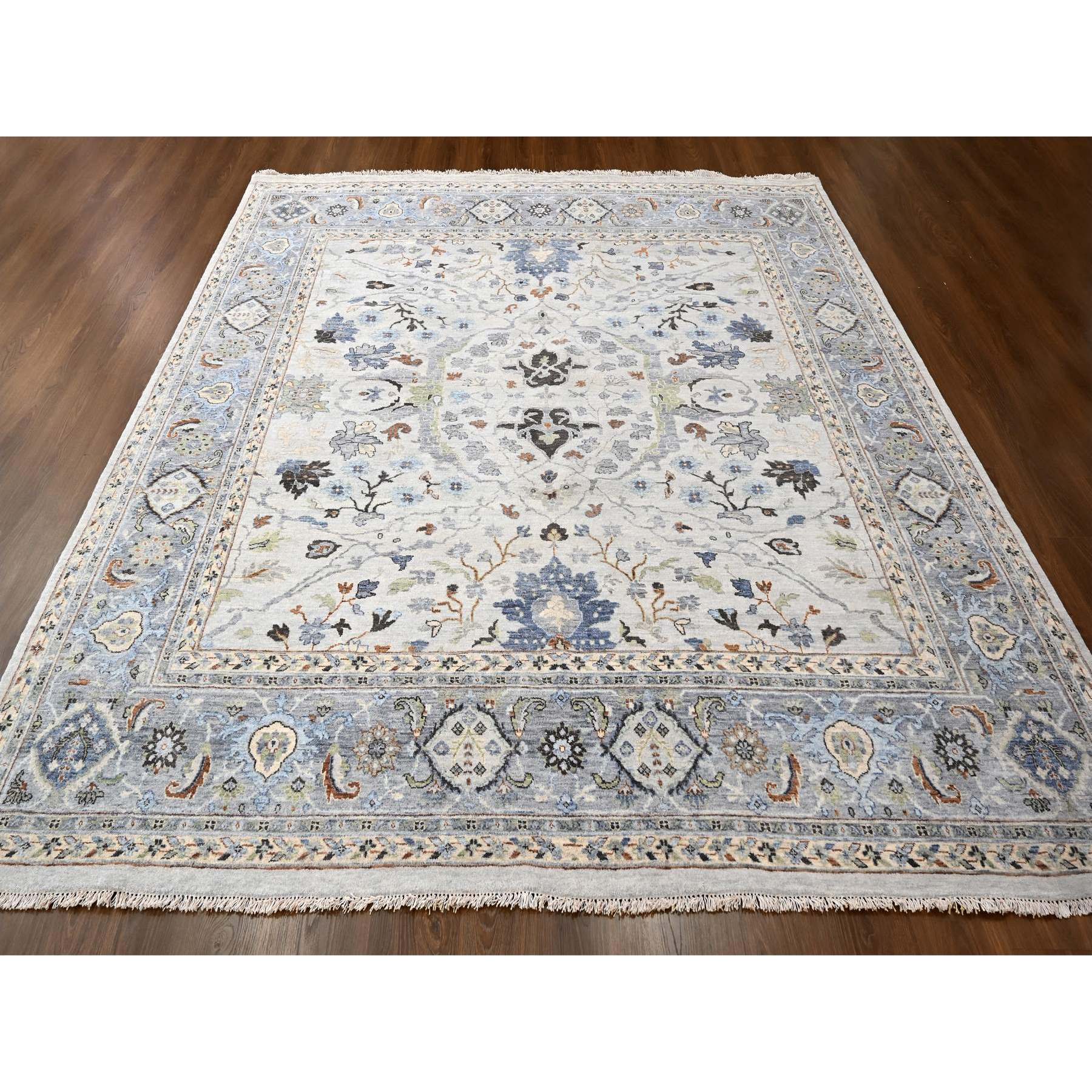 10'x10' Summer and Sharkfin Gray, Denser Weave Oushak All Over Floral Design, Natural Dyes, Shiny Wool, Hand Knotted Square Oriental Rug Sh84859