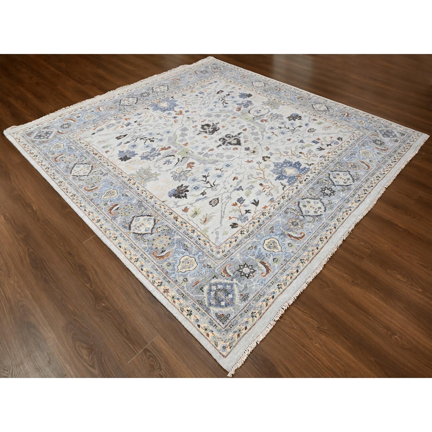 10'x10' Summer and Sharkfin Gray, Denser Weave Oushak All Over Floral Design, Natural Dyes, Shiny Wool, Hand Knotted Square Oriental Rug Sh84859