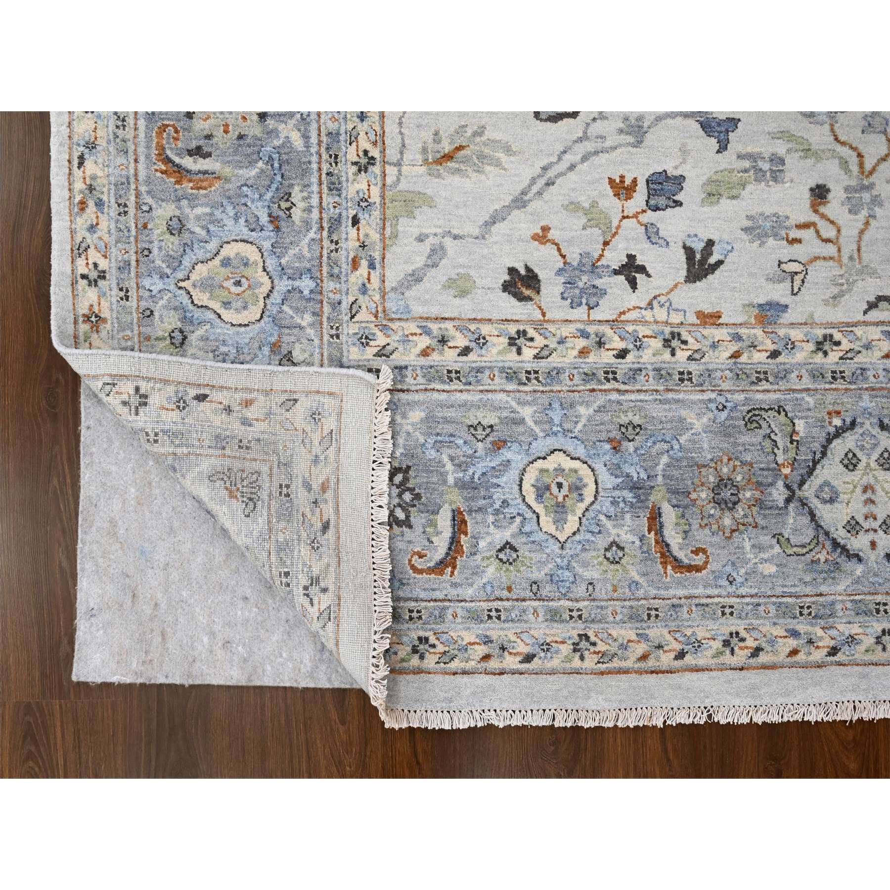 10'x10' Summer and Sharkfin Gray, Denser Weave Oushak All Over Floral Design, Natural Dyes, Shiny Wool, Hand Knotted Square Oriental Rug Sh84859