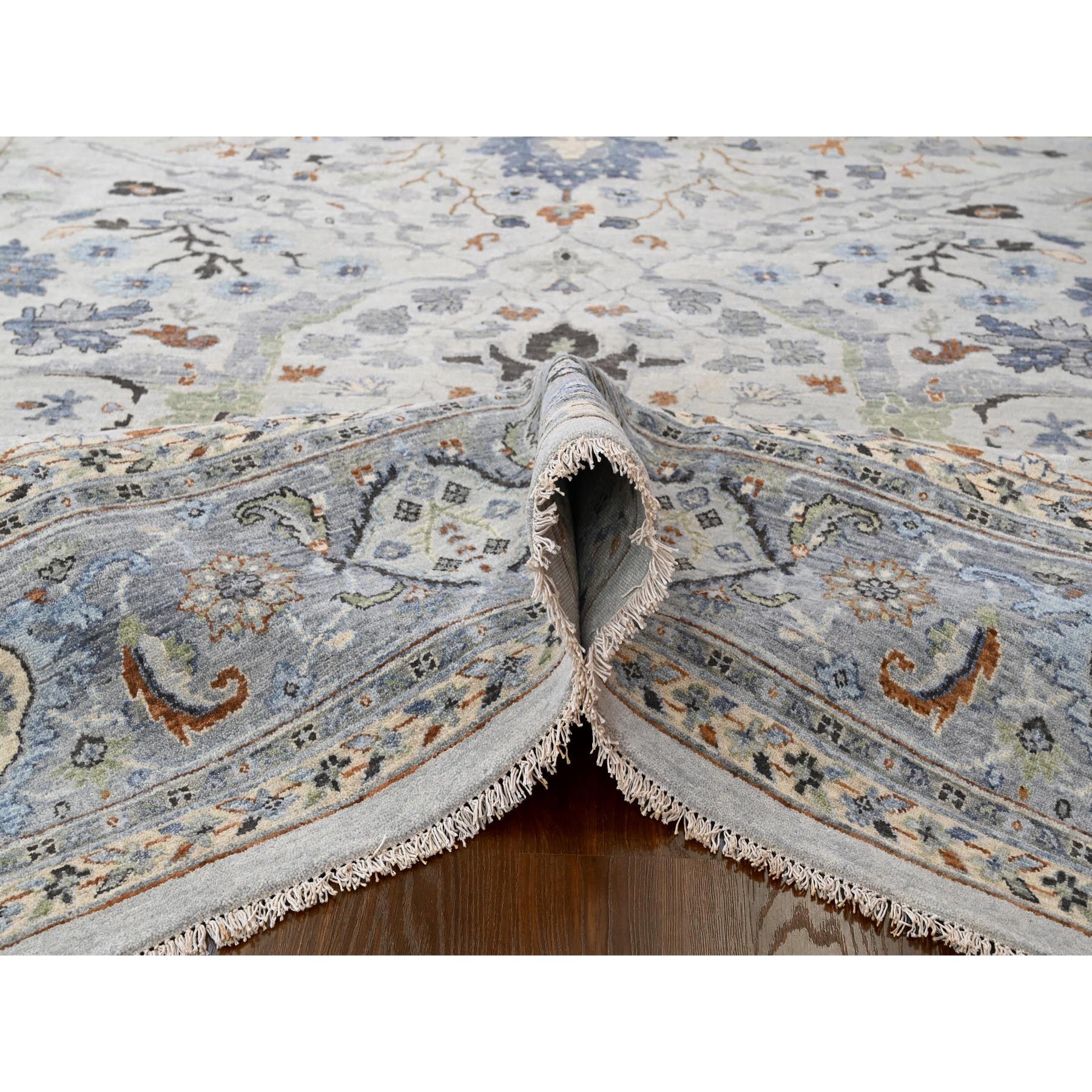 10'x10' Summer and Sharkfin Gray, Denser Weave Oushak All Over Floral Design, Natural Dyes, Shiny Wool, Hand Knotted Square Oriental Rug Sh84859
