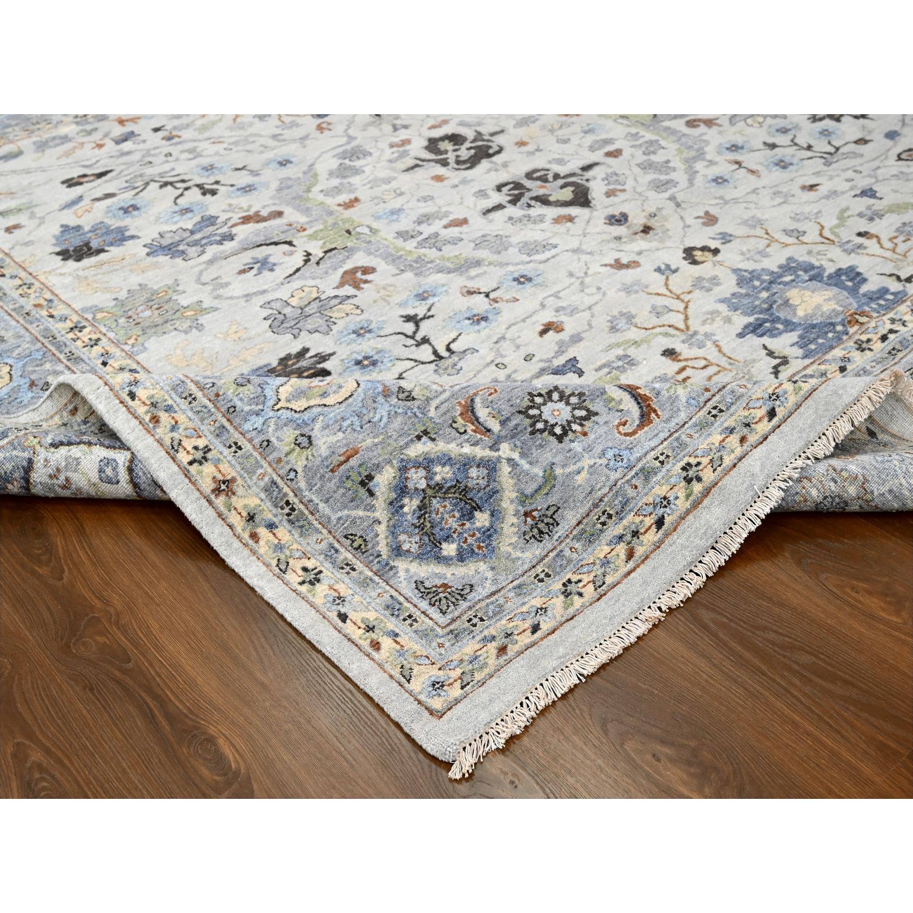 10'x10' Summer and Sharkfin Gray, Denser Weave Oushak All Over Floral Design, Natural Dyes, Shiny Wool, Hand Knotted Square Oriental Rug Sh84859