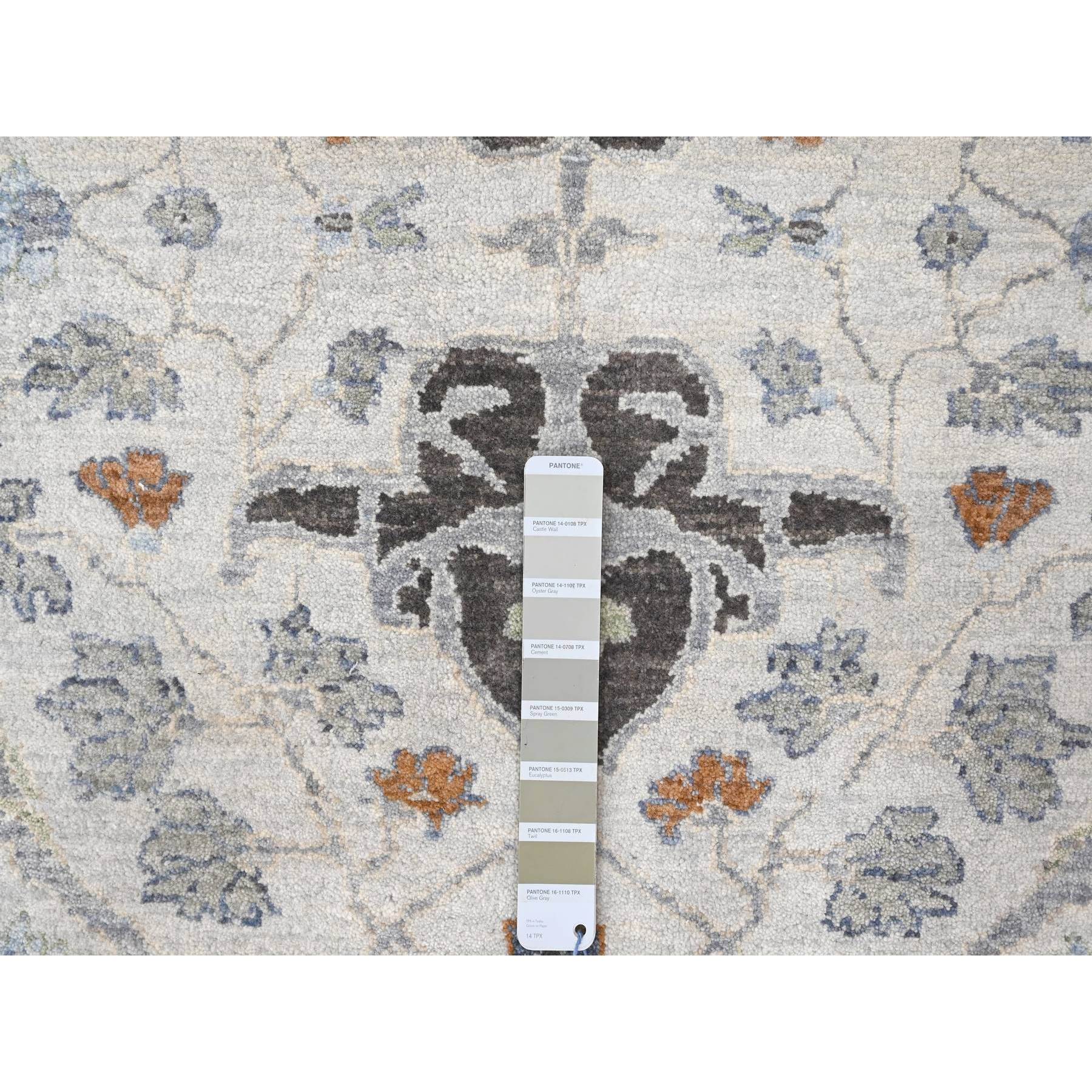 10'x10' Summer and Sharkfin Gray, Denser Weave Oushak All Over Floral Design, Natural Dyes, Shiny Wool, Hand Knotted Square Oriental Rug Sh84859