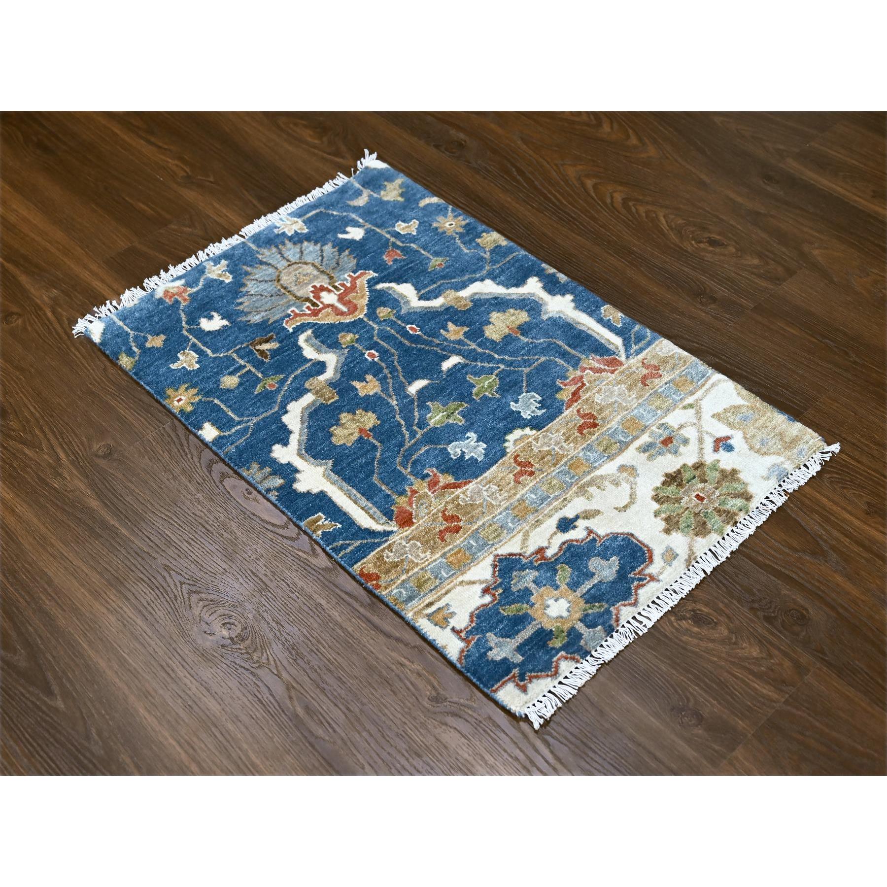 2'x3' Eclipse Blue, Sample Fragment Of Sultanabad, Hand Knotted, 100% Wool All Over Design, Mat Oriental Rug Sh84955