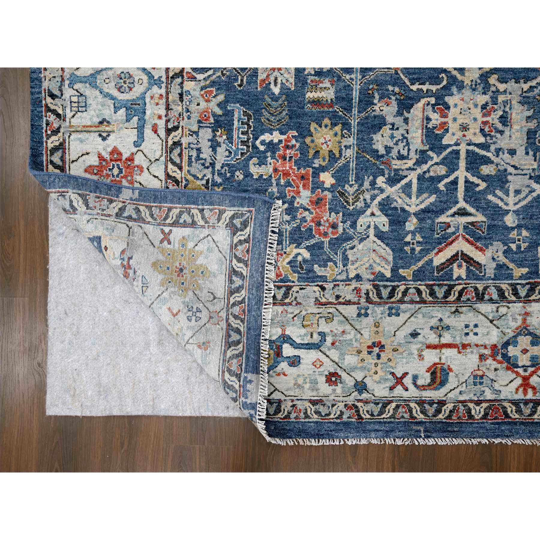 8'x9'9" Meditative Blue, Densely Woven, Broken and Erased Hand Knotted Persian Heriz All Over Design With Soft Color Palette, Shiny Wool, Oriental Rug Sh84971