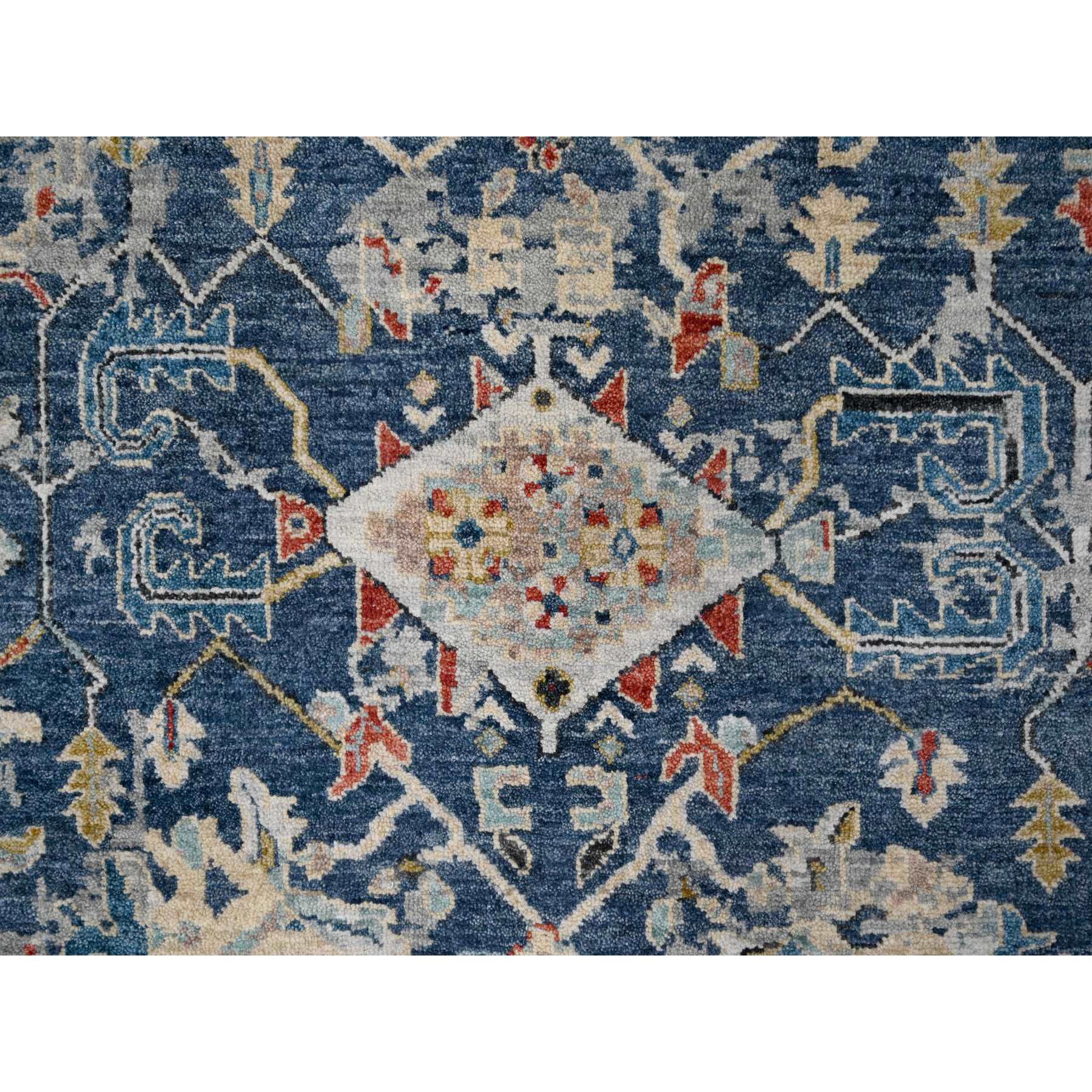 8'x9'9" Meditative Blue, Densely Woven, Broken and Erased Hand Knotted Persian Heriz All Over Design With Soft Color Palette, Shiny Wool, Oriental Rug Sh84971
