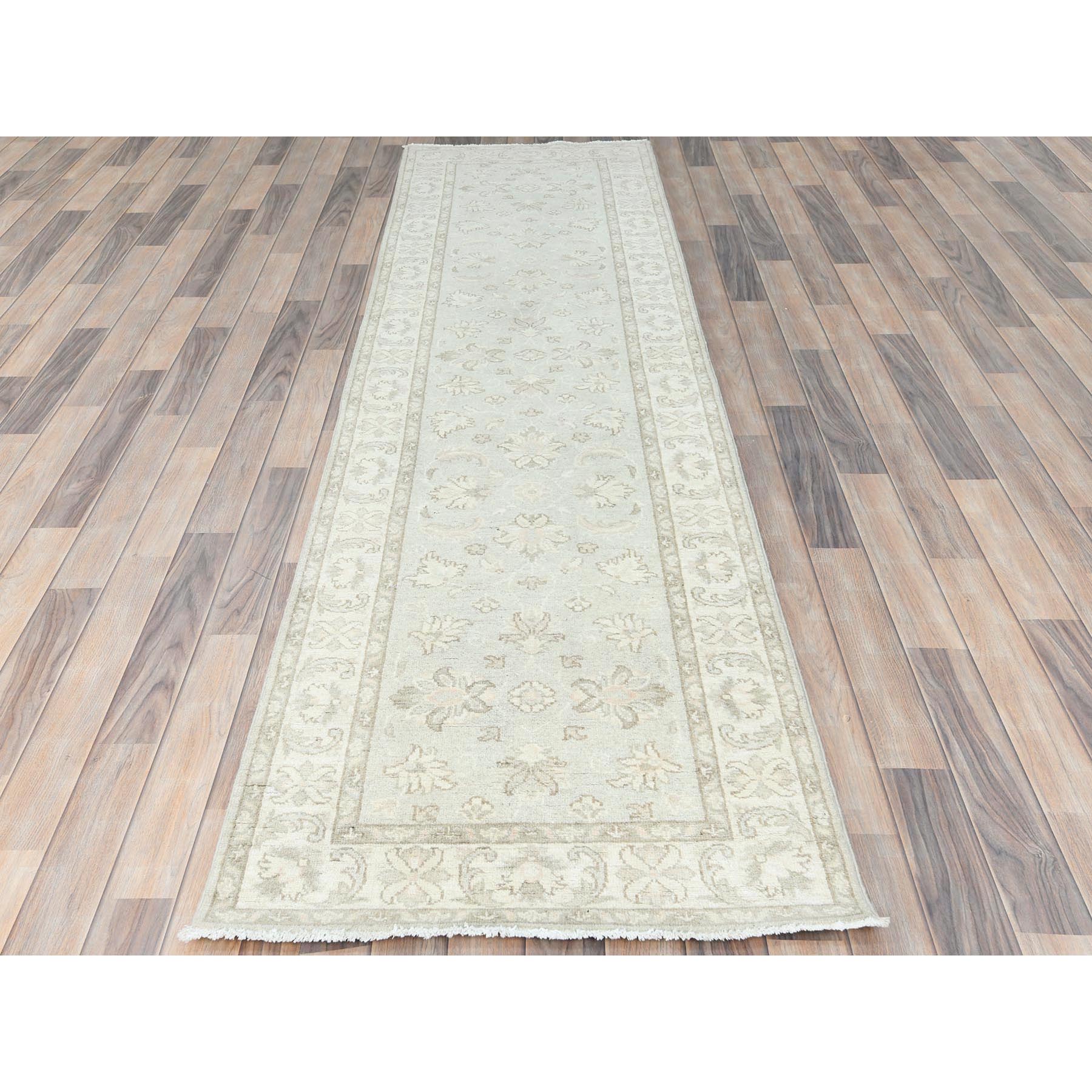 2'8"x9'9" White Dove, Afghan Stone Washed Peshawar, Natural Wool, Hand Knotted, Runner Oriental Rug Sh85215