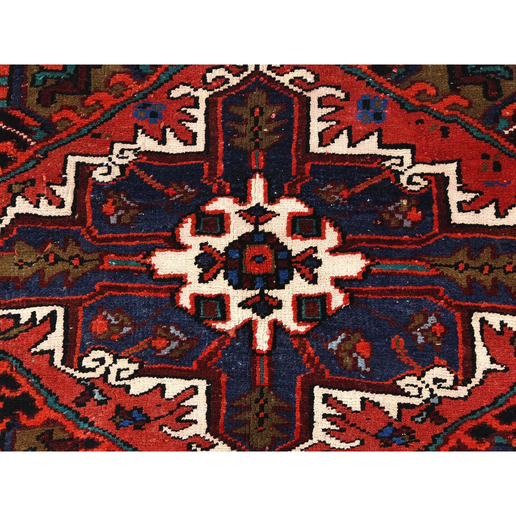 6'8"x9'3" Tomato Red, Hand Knotted, Worn Wool, Vintage Persian Heriz, Good Condition, Sides and Ends Professionally Secured, Cleaned, Oriental Rug Sh85237