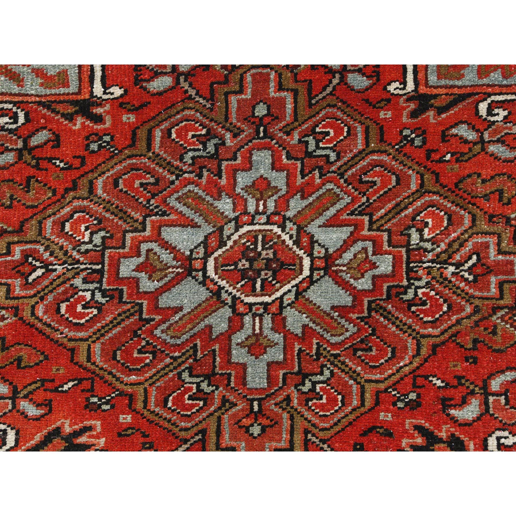 9'9"x12'4" Tomato Red, Hand Knotted, Sides and Ends Professionally Secured, cleaned, Vintage Persian Heriz, Worn Down with Distressed Look, Oriental Rug Sh85248