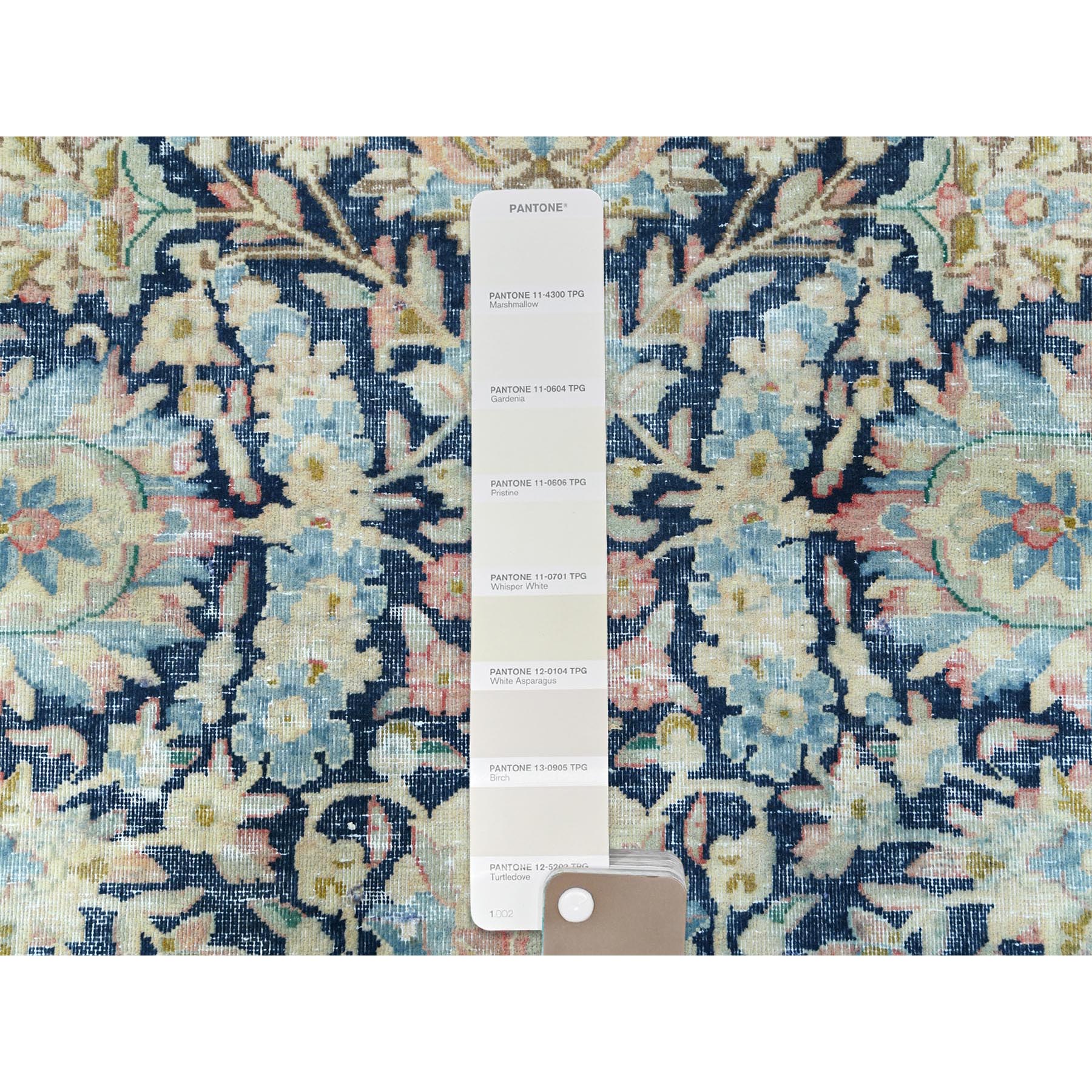 11'7"x15'9" Yale Blue, Vintage Persian Kerman with All Over Flower and Branch Design, Pure Wool, Hand Knotted, Evenly Worn, Cleaned with Sides and Edges Professionally Secured, Oversized Oriental Rug Sh85272