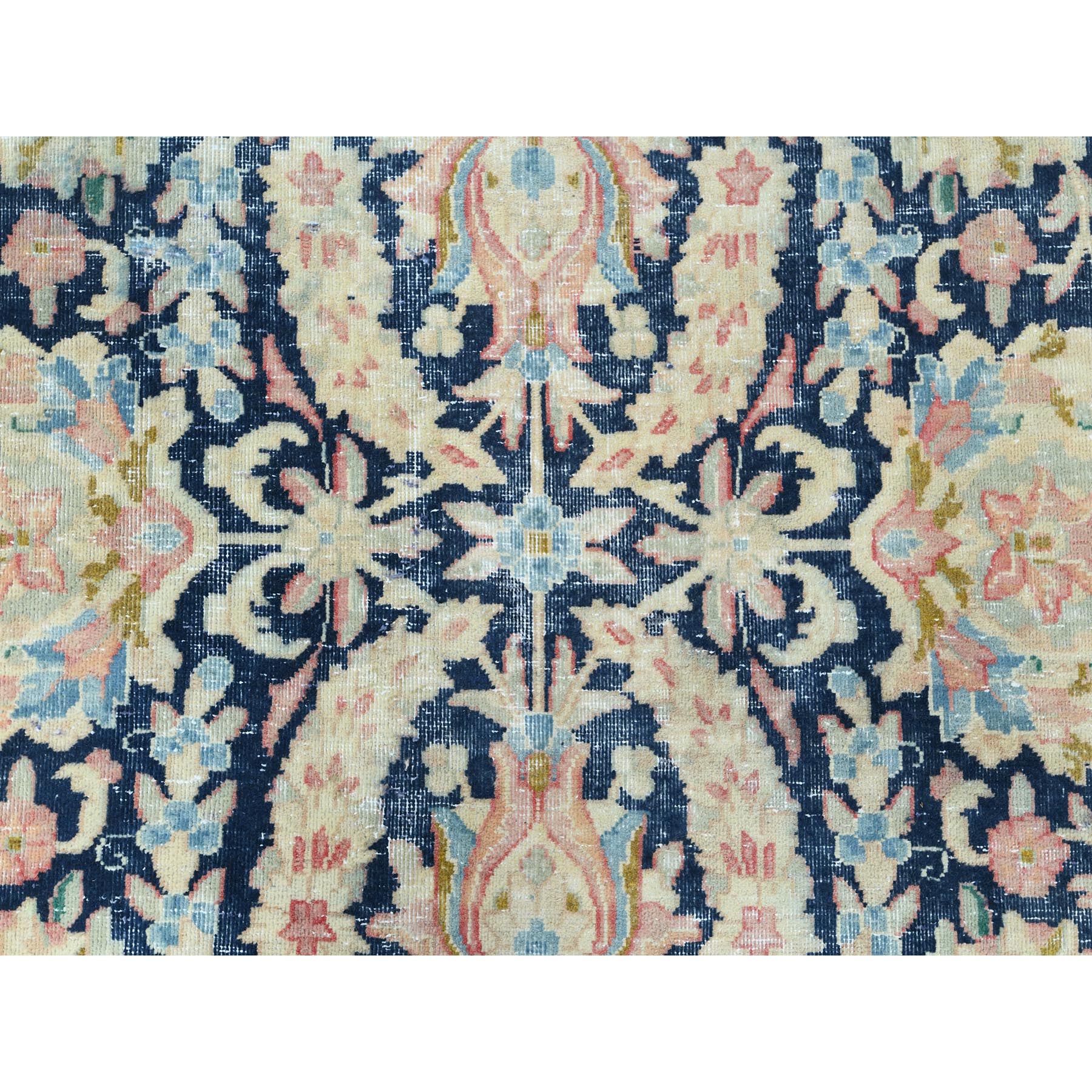 11'7"x15'9" Yale Blue, Vintage Persian Kerman with All Over Flower and Branch Design, Pure Wool, Hand Knotted, Evenly Worn, Cleaned with Sides and Edges Professionally Secured, Oversized Oriental Rug Sh85272