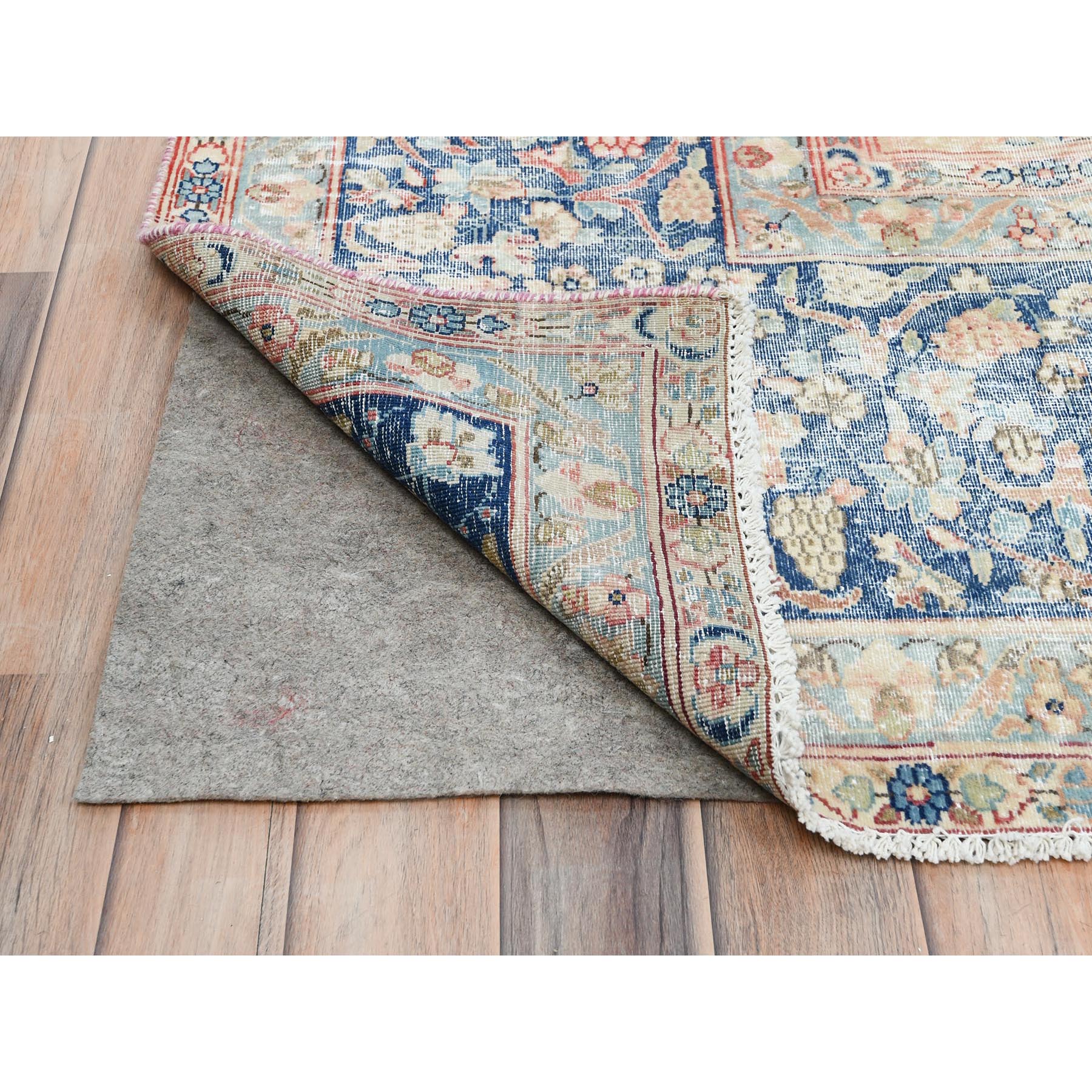 9'9"x13'2" Ivory, Vintage Persian Kerman, Washed Out and Erased Goombad Dome Design, Hand Knotted Soft Wool Evenly Worn, Cleaned with Sides and Edges Professionally Secured, Oriental Rug Sh85273