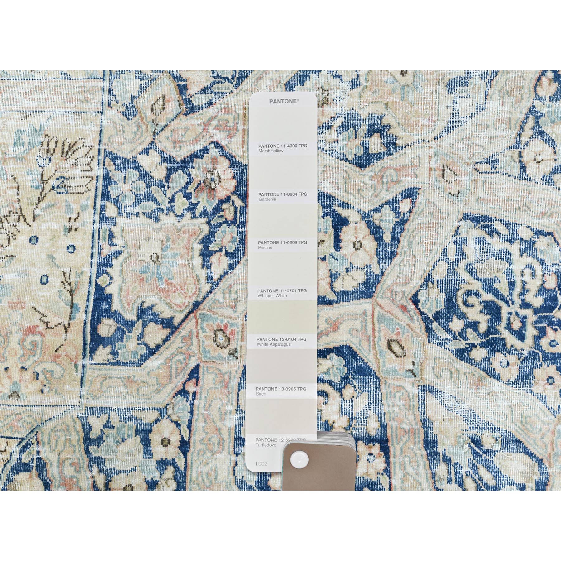 9'9"x13'2" Ivory, Vintage Persian Kerman, Washed Out and Erased Goombad Dome Design, Hand Knotted Soft Wool Evenly Worn, Cleaned with Sides and Edges Professionally Secured, Oriental Rug Sh85273