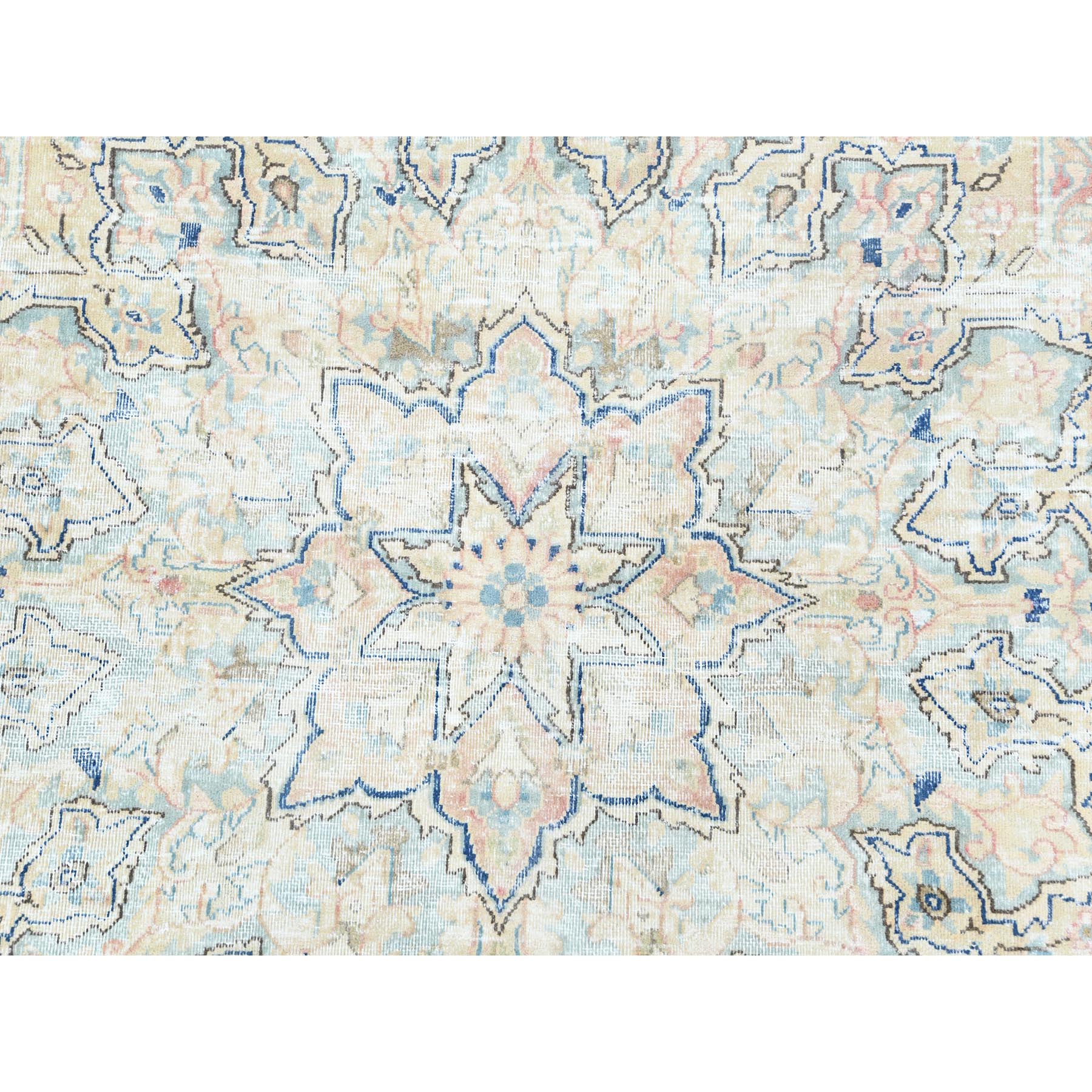 9'9"x13'2" Ivory, Vintage Persian Kerman, Washed Out and Erased Goombad Dome Design, Hand Knotted Soft Wool Evenly Worn, Cleaned with Sides and Edges Professionally Secured, Oriental Rug Sh85273
