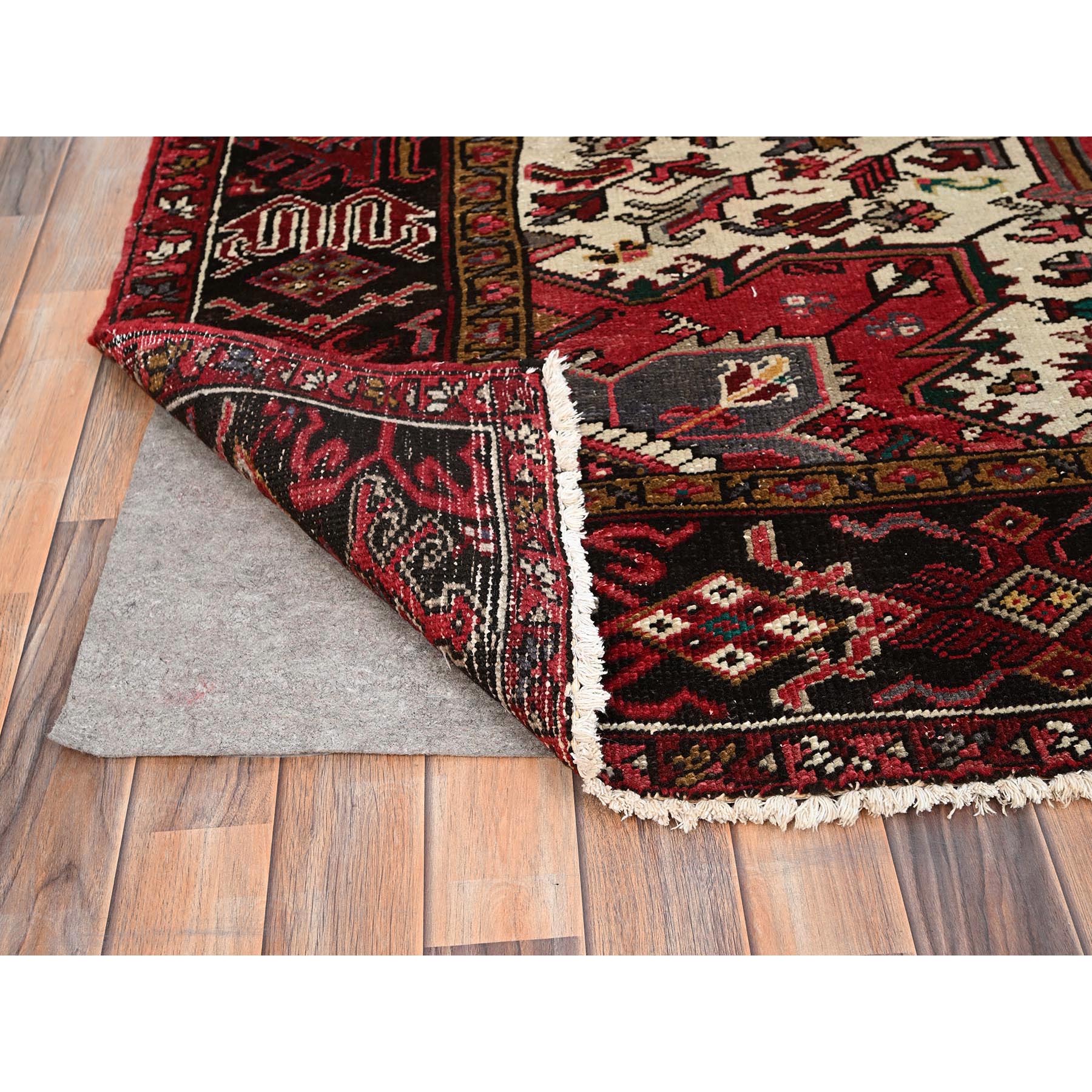 7'10"x11'5" Imperial Red, Pure Wool, Hand Knotted, Semi Antique Bohemian Persian Heriz, Good Condition, Rustic Feel, Sides and Ends Professionally Secured, Cleaned, Oriental Rug Sh85317