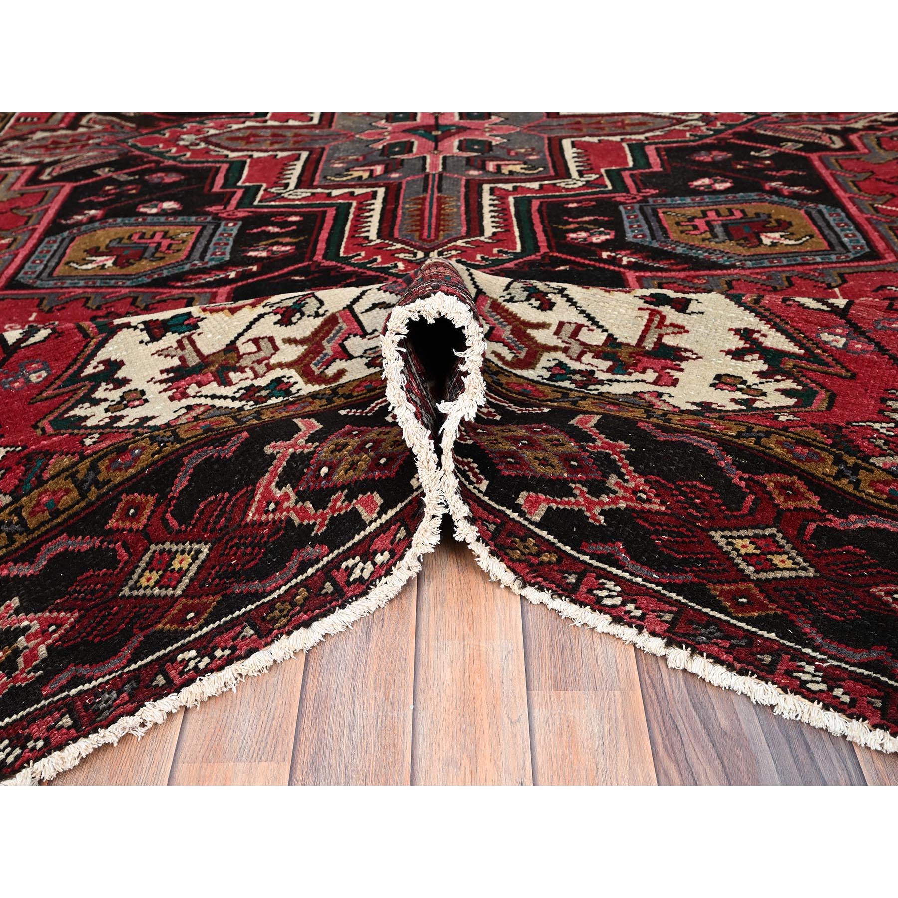 7'10"x11'5" Imperial Red, Pure Wool, Hand Knotted, Semi Antique Bohemian Persian Heriz, Good Condition, Rustic Feel, Sides and Ends Professionally Secured, Cleaned, Oriental Rug Sh85317
