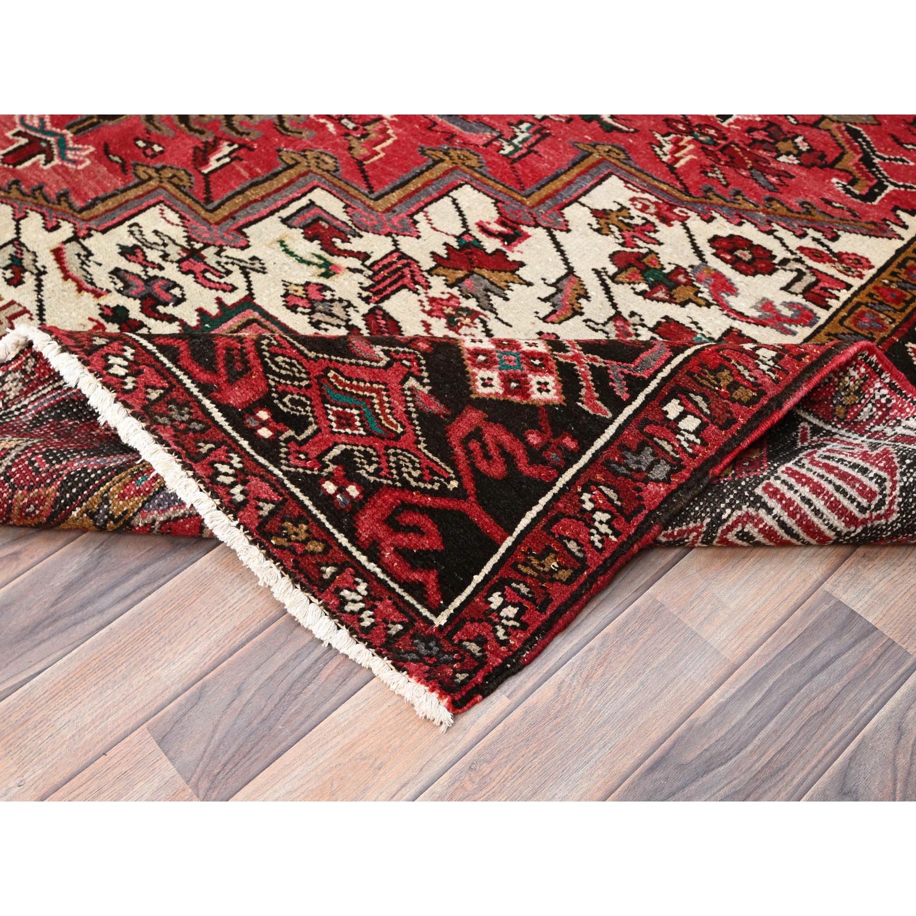 7'10"x11'5" Imperial Red, Pure Wool, Hand Knotted, Semi Antique Bohemian Persian Heriz, Good Condition, Rustic Feel, Sides and Ends Professionally Secured, Cleaned, Oriental Rug Sh85317