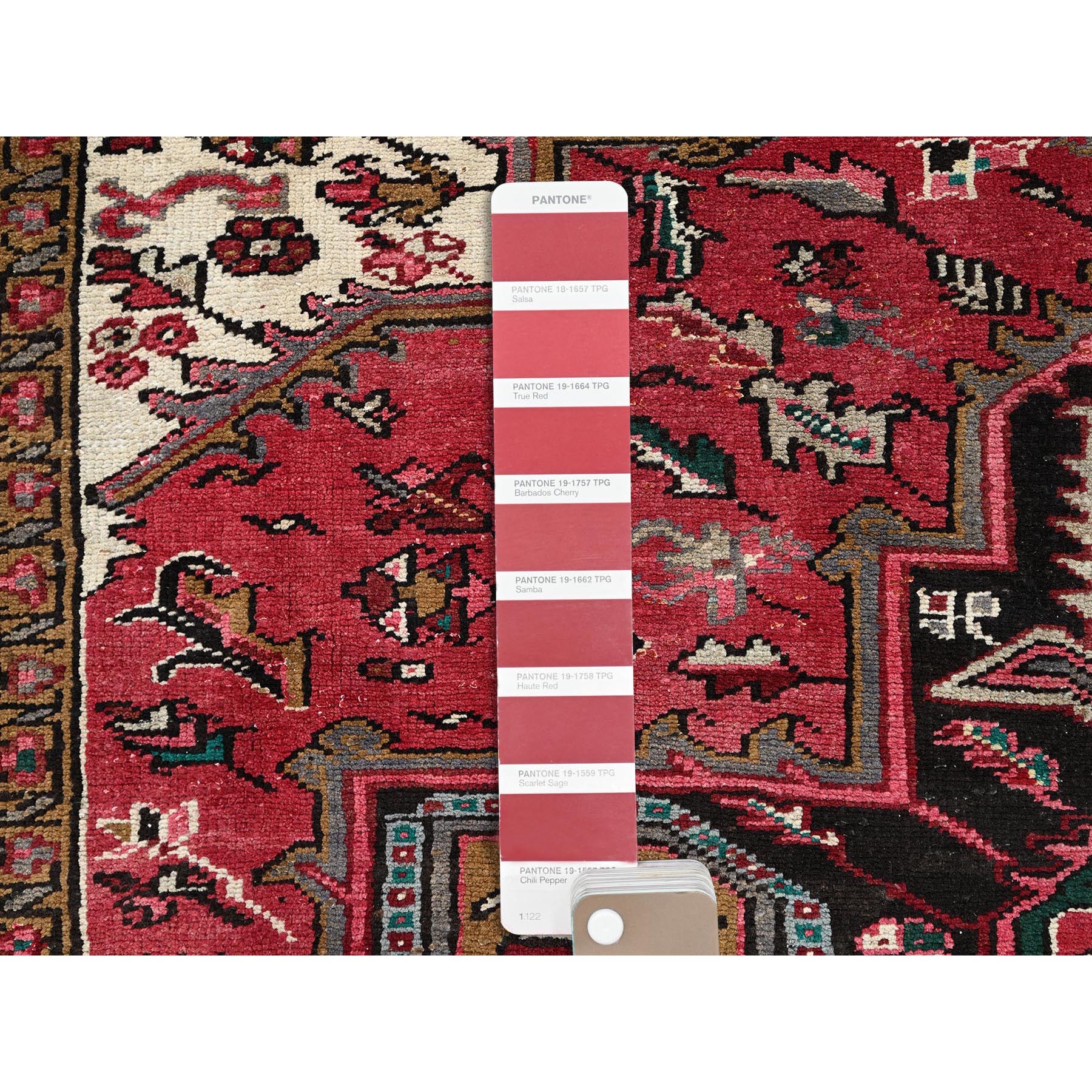 7'10"x11'5" Imperial Red, Pure Wool, Hand Knotted, Semi Antique Bohemian Persian Heriz, Good Condition, Rustic Feel, Sides and Ends Professionally Secured, Cleaned, Oriental Rug Sh85317