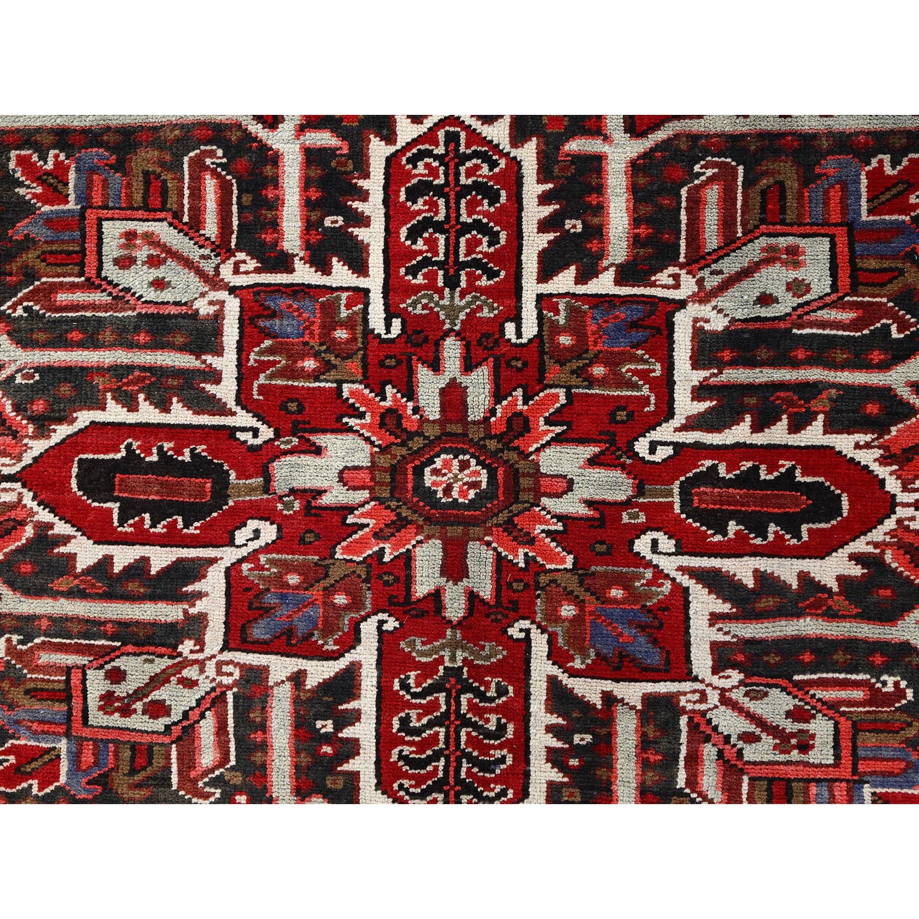 7'9"x10'10" Ajax Red, Pure Wool, Hand Knotted, Vintage Bohemian Persian Heriz, Large Geometric Medallion, Good Condition, Rustic Look, Sides and Ends Professionally Secured, Cleaned, Oriental Rug Sh85339