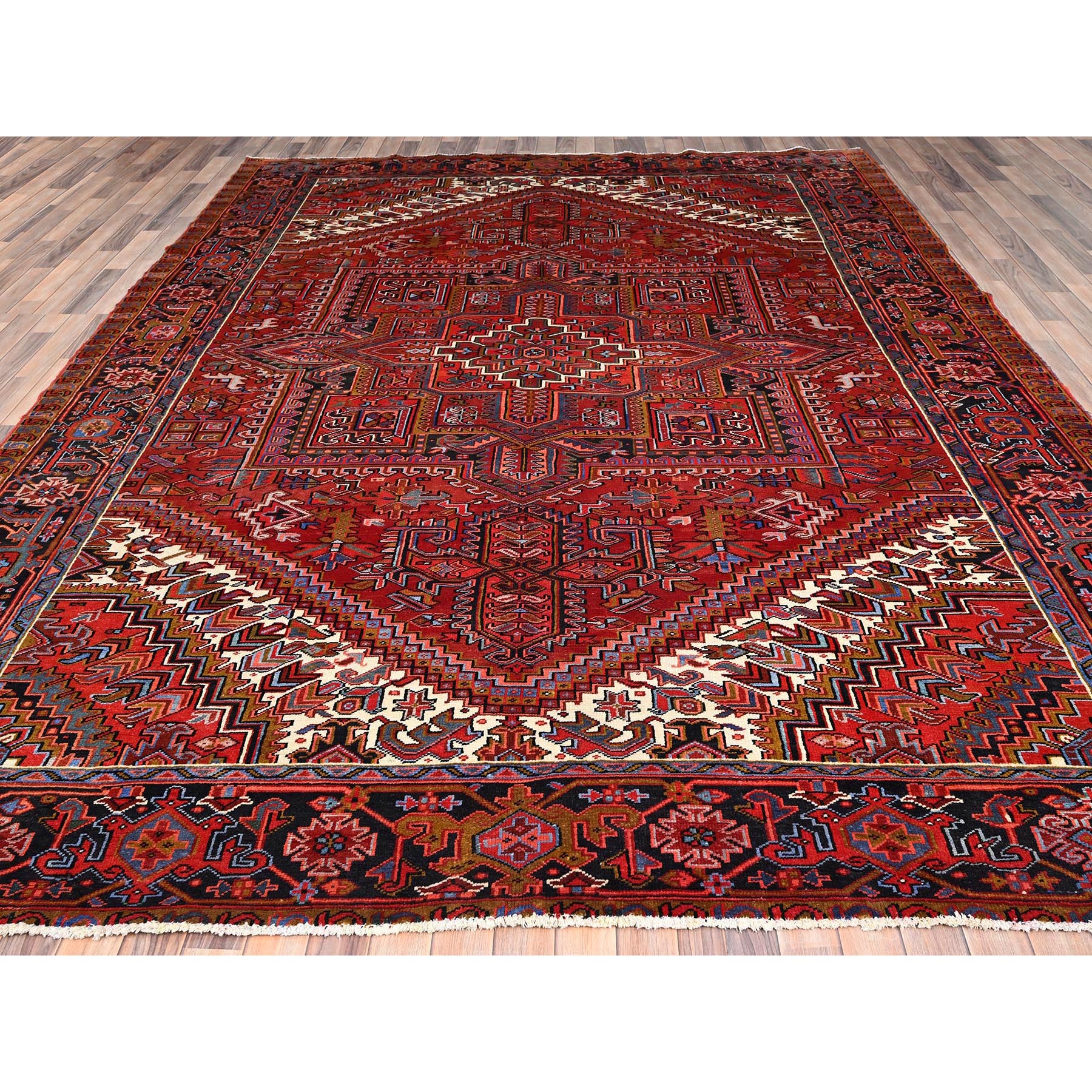 10'x12'8' Barn Red, Semi Antique Bohemian Persian Heriz, Good Condition, Rustic Look, Pure Wool, Hand Knotted, Sides and Ends Professionally Secured, Cleaned, Oriental Rug Sh85347