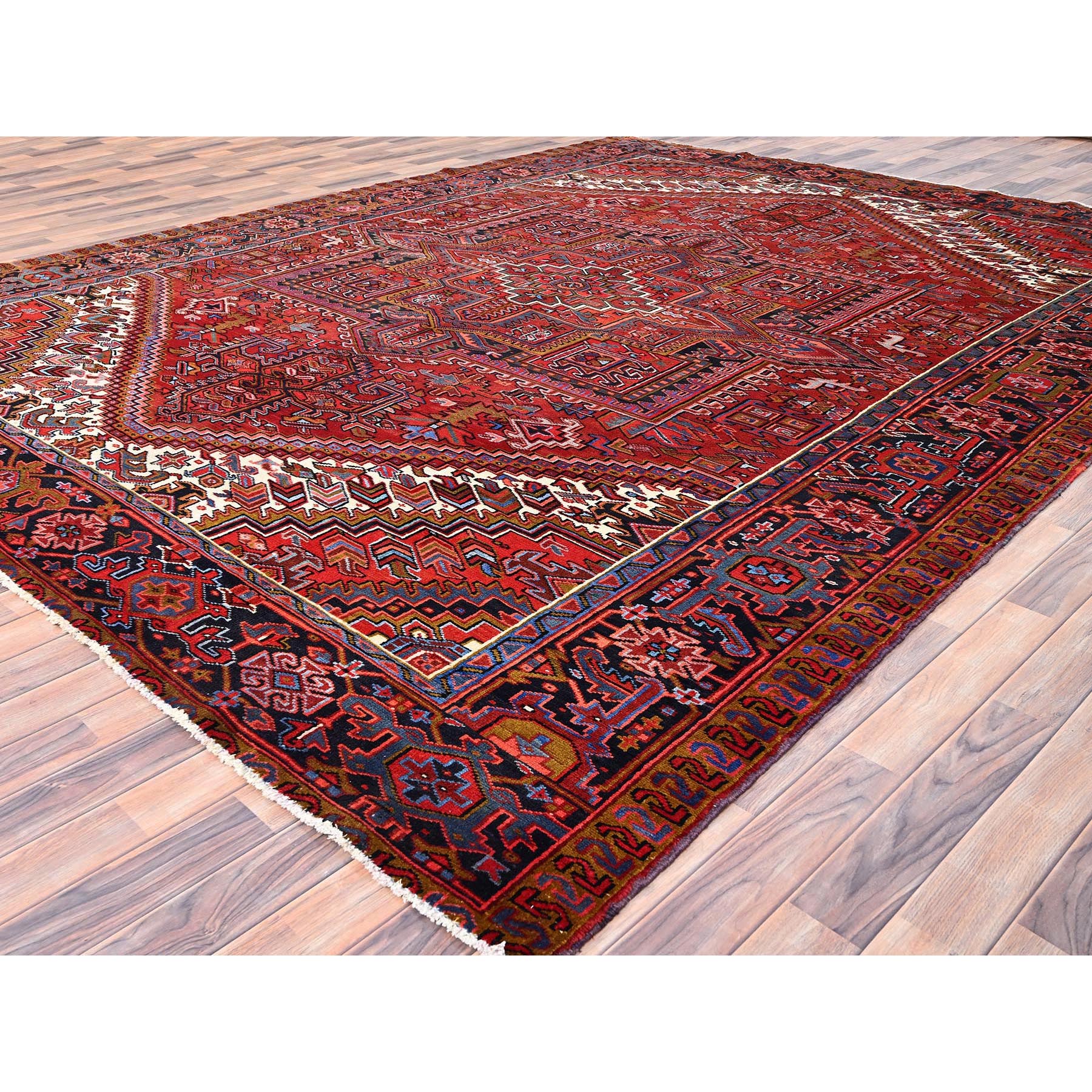 10'x12'8' Barn Red, Semi Antique Bohemian Persian Heriz, Good Condition, Rustic Look, Pure Wool, Hand Knotted, Sides and Ends Professionally Secured, Cleaned, Oriental Rug Sh85347