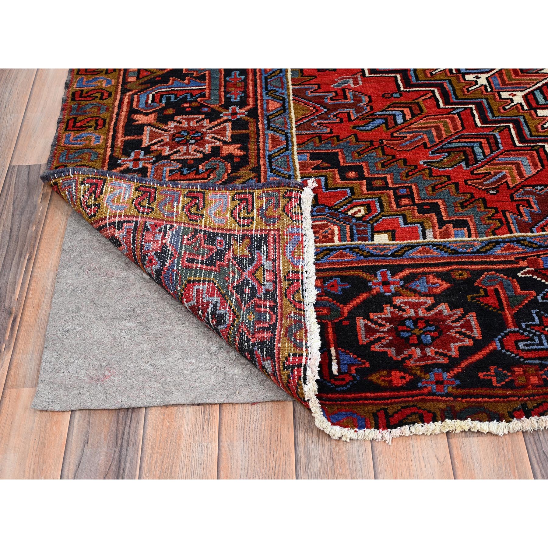 10'x12'8' Barn Red, Semi Antique Bohemian Persian Heriz, Good Condition, Rustic Look, Pure Wool, Hand Knotted, Sides and Ends Professionally Secured, Cleaned, Oriental Rug Sh85347