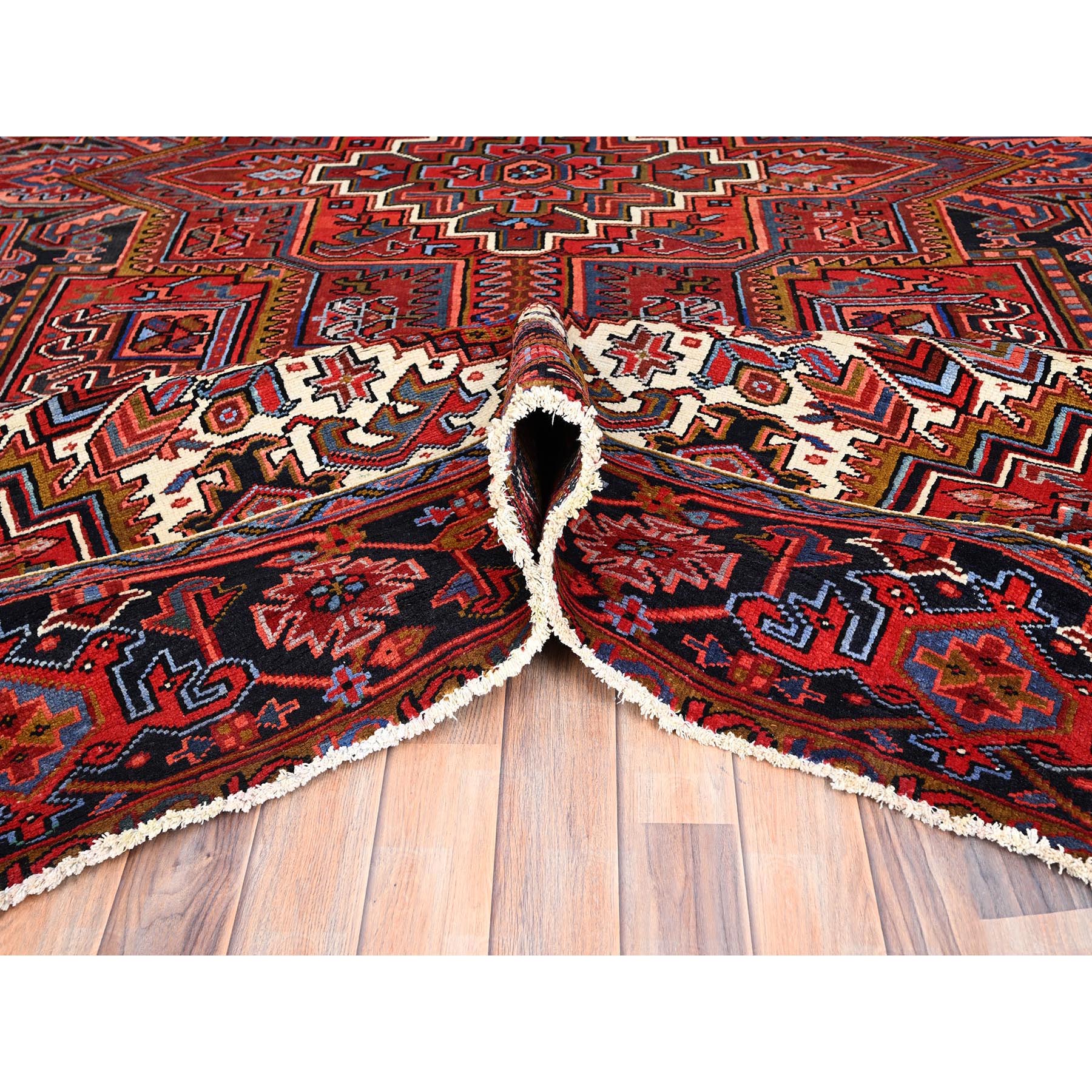 10'x12'8' Barn Red, Semi Antique Bohemian Persian Heriz, Good Condition, Rustic Look, Pure Wool, Hand Knotted, Sides and Ends Professionally Secured, Cleaned, Oriental Rug Sh85347