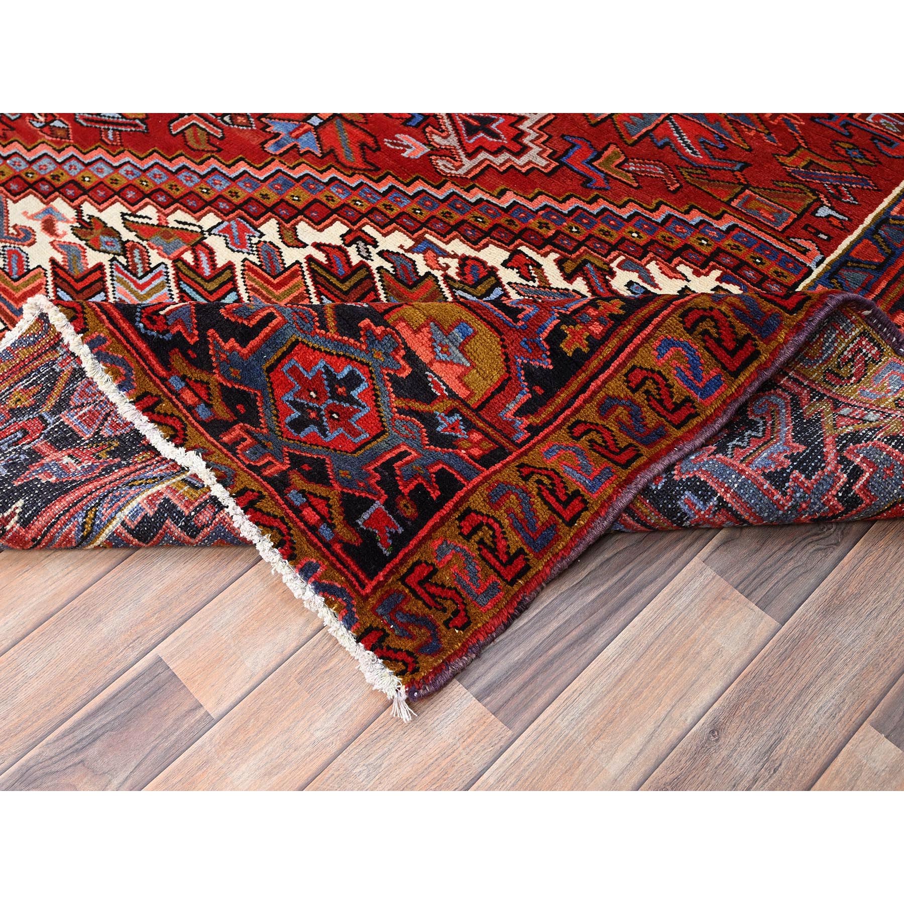 10'x12'8' Barn Red, Semi Antique Bohemian Persian Heriz, Good Condition, Rustic Look, Pure Wool, Hand Knotted, Sides and Ends Professionally Secured, Cleaned, Oriental Rug Sh85347