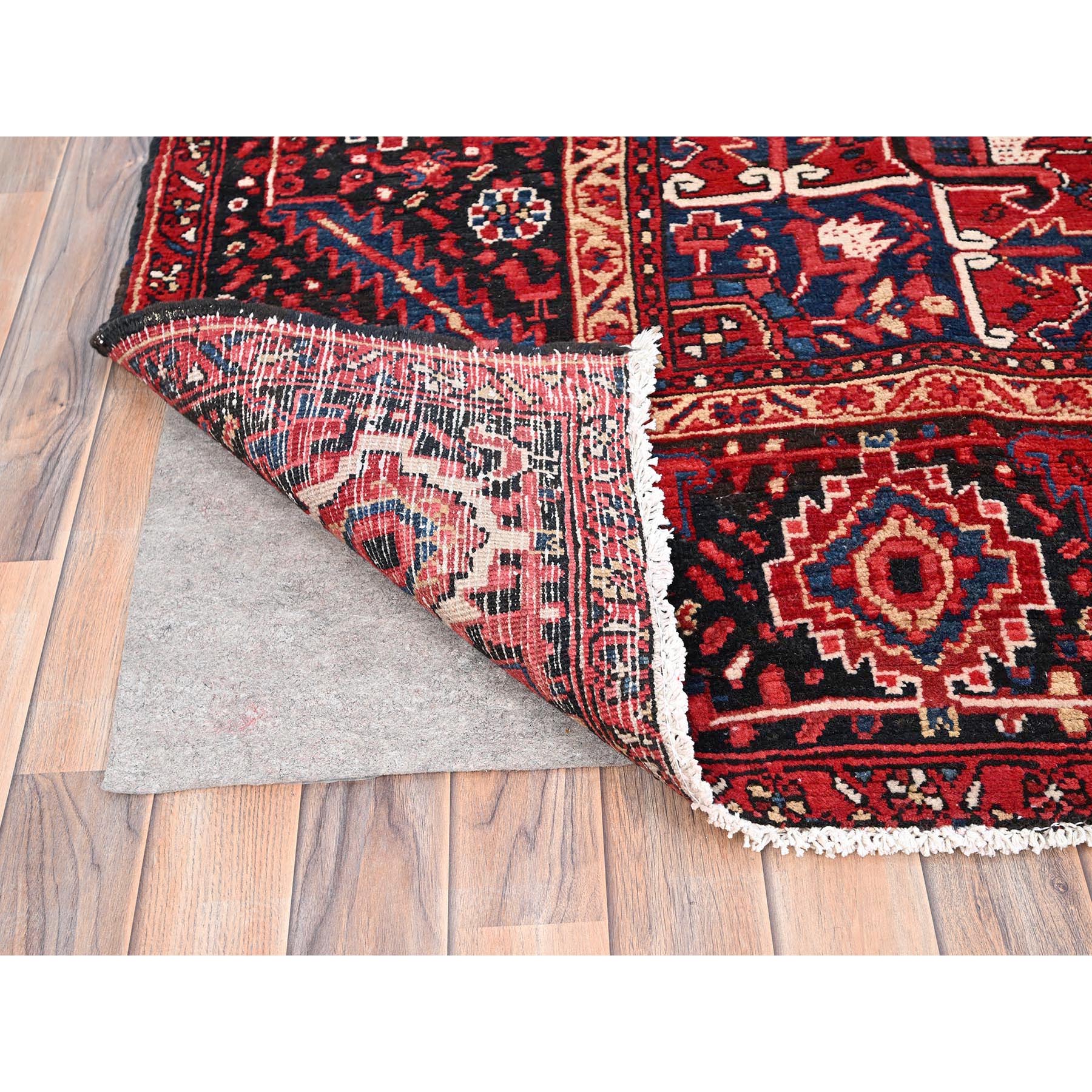 9'6"x13'6" Cardinals Red, Pure Wool, Hand Knotted, Semi Antique Bohemian Persian Heriz, Good Condition, Distressed Look, Sides and Ends Professionally Secured, Cleaned, Oriental Rug Sh85370