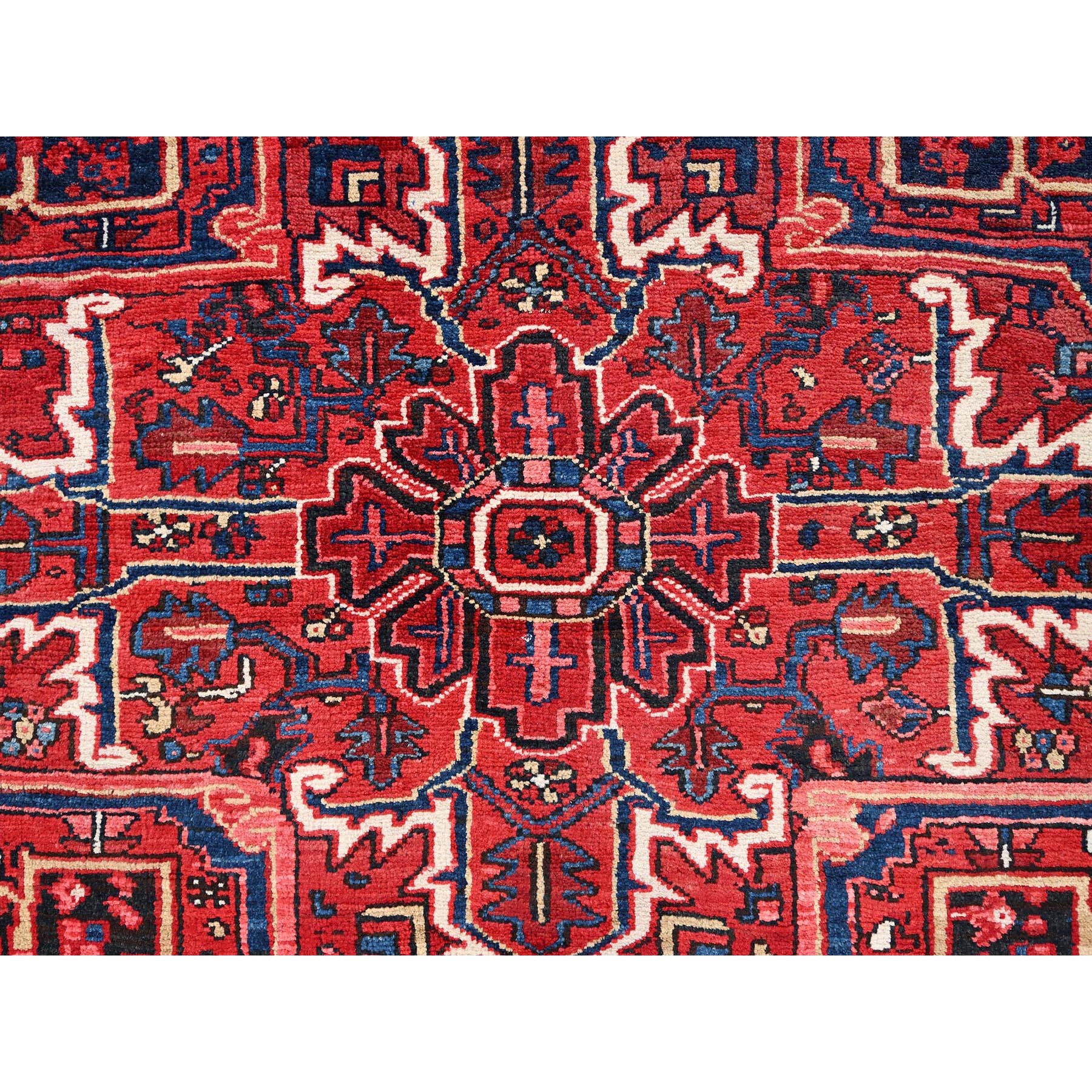 9'6"x13'6" Cardinals Red, Pure Wool, Hand Knotted, Semi Antique Bohemian Persian Heriz, Good Condition, Distressed Look, Sides and Ends Professionally Secured, Cleaned, Oriental Rug Sh85370