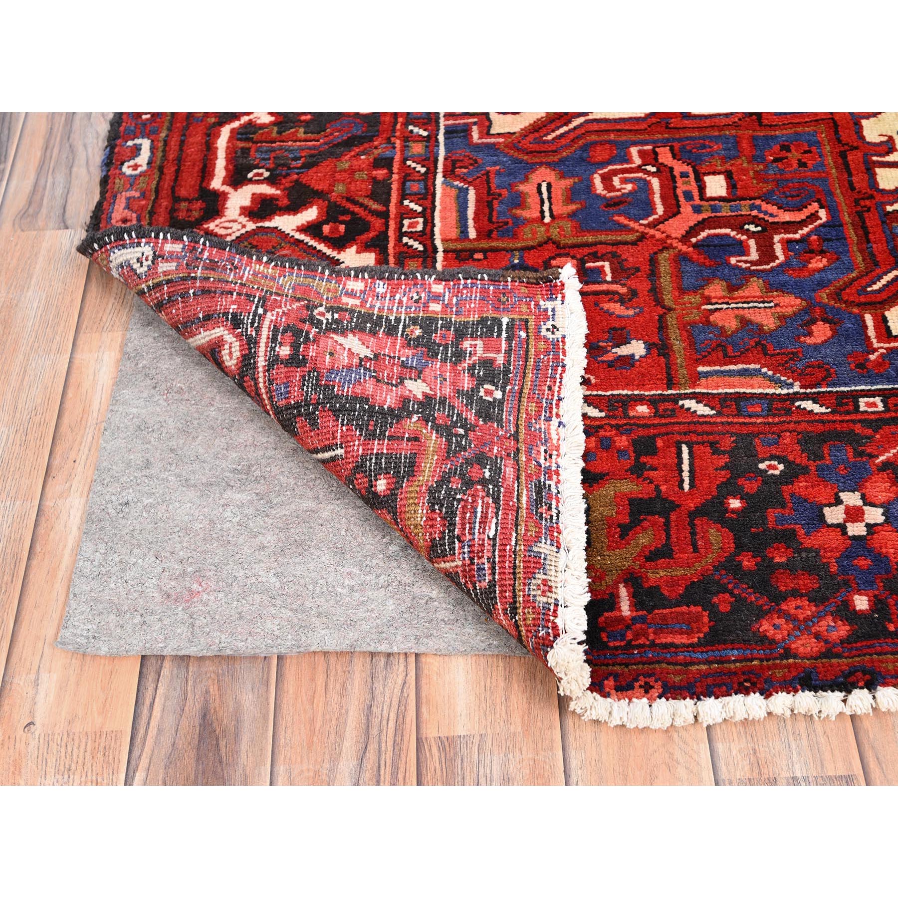 9'4"x12'5" Cardinals Red, Rustic Look, Pure Wool, Hand Knotted, Semi Antique Bohemian Persian Heriz, Good Condition, Sides and Ends Professionally Secured, Cleaned, Oriental Rug Sh85371
