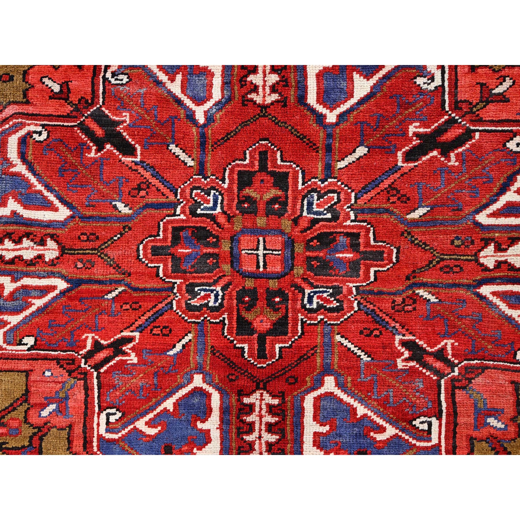 9'4"x12'5" Cardinals Red, Rustic Look, Pure Wool, Hand Knotted, Semi Antique Bohemian Persian Heriz, Good Condition, Sides and Ends Professionally Secured, Cleaned, Oriental Rug Sh85371